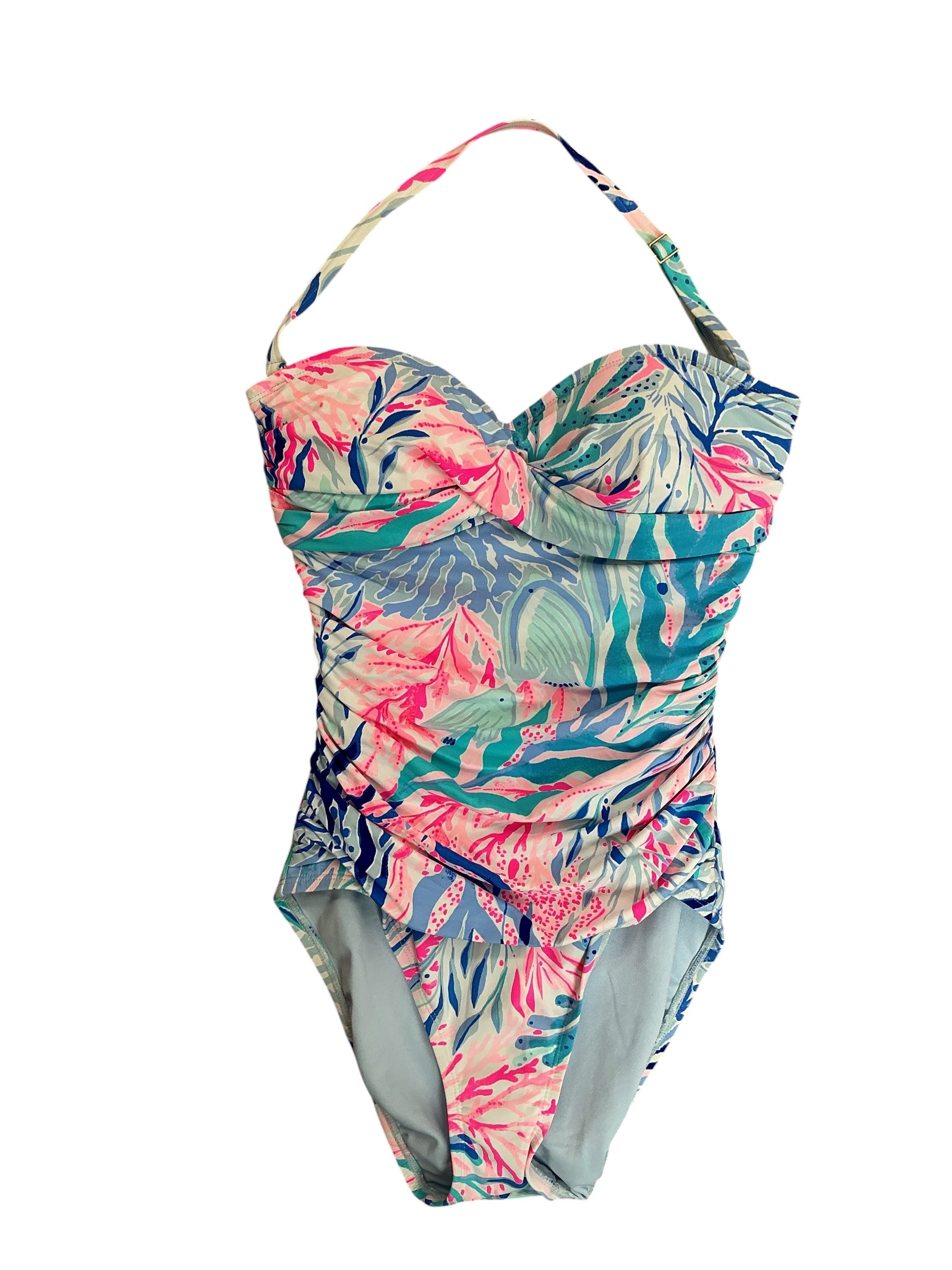 Lilly Pulitzer NWT Flamenco One Piece Swimsuit Crew Blue Tint Kaleidoscope Coral - Size 0