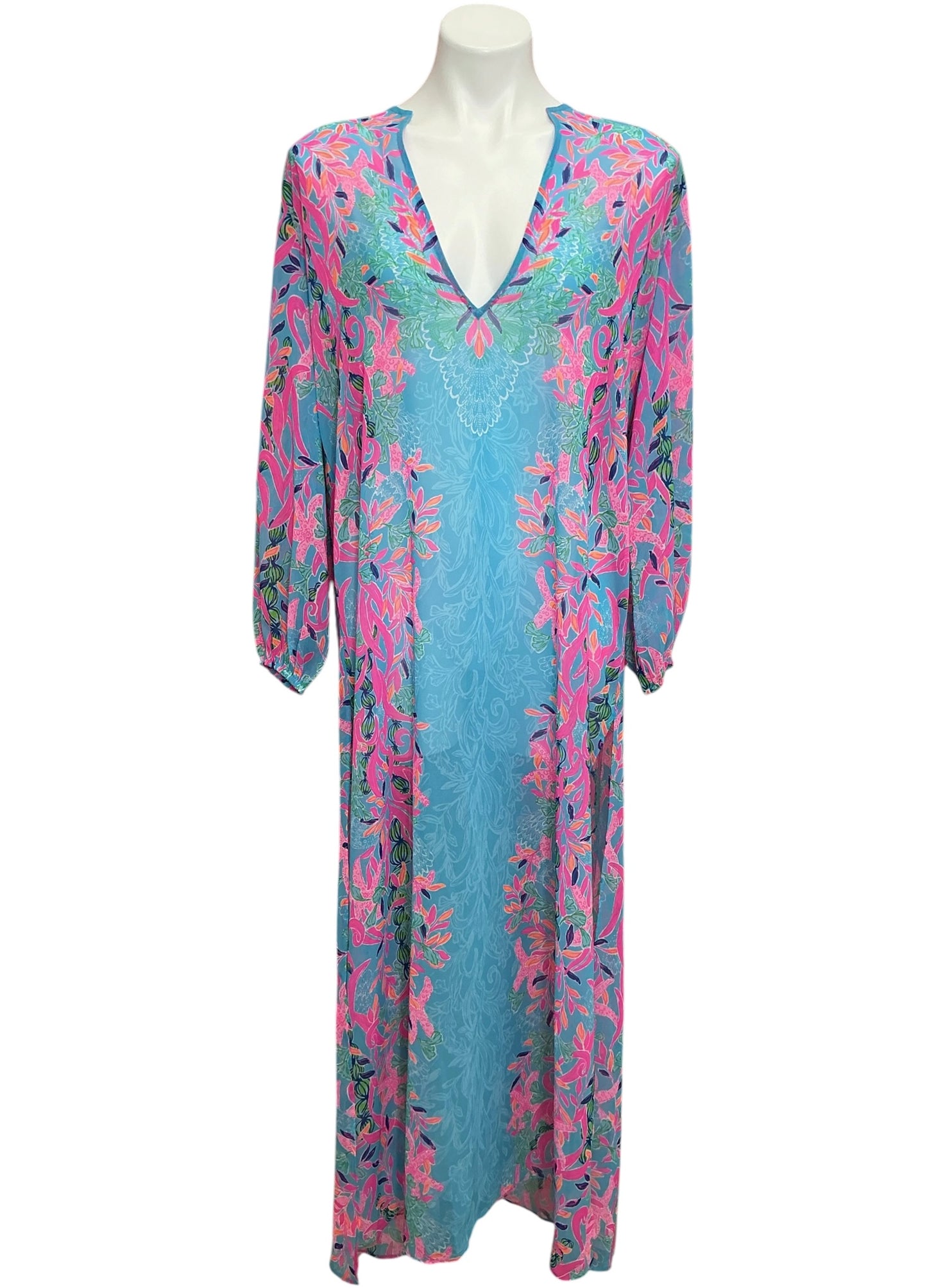 Lilly Pulitzer NWT Frey Long-Sleeve Maxi Cover Up Multi Seaweed Samba Engineered - Size XXS/XS