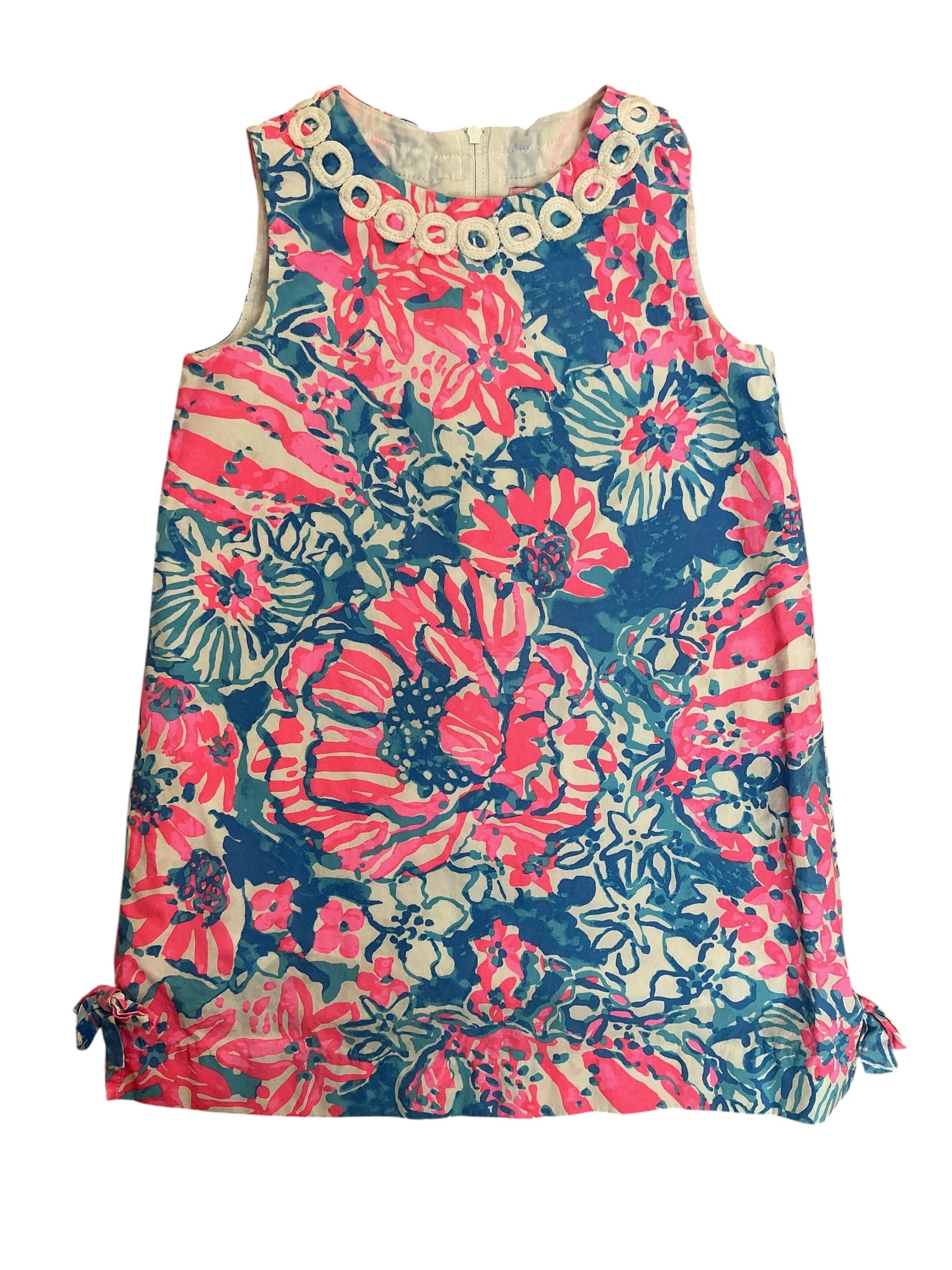 Lilly Pulitzer Kids Girls Little Lilly Classic Shift Dress Pink And Teal Anniversary Floral - Size 5