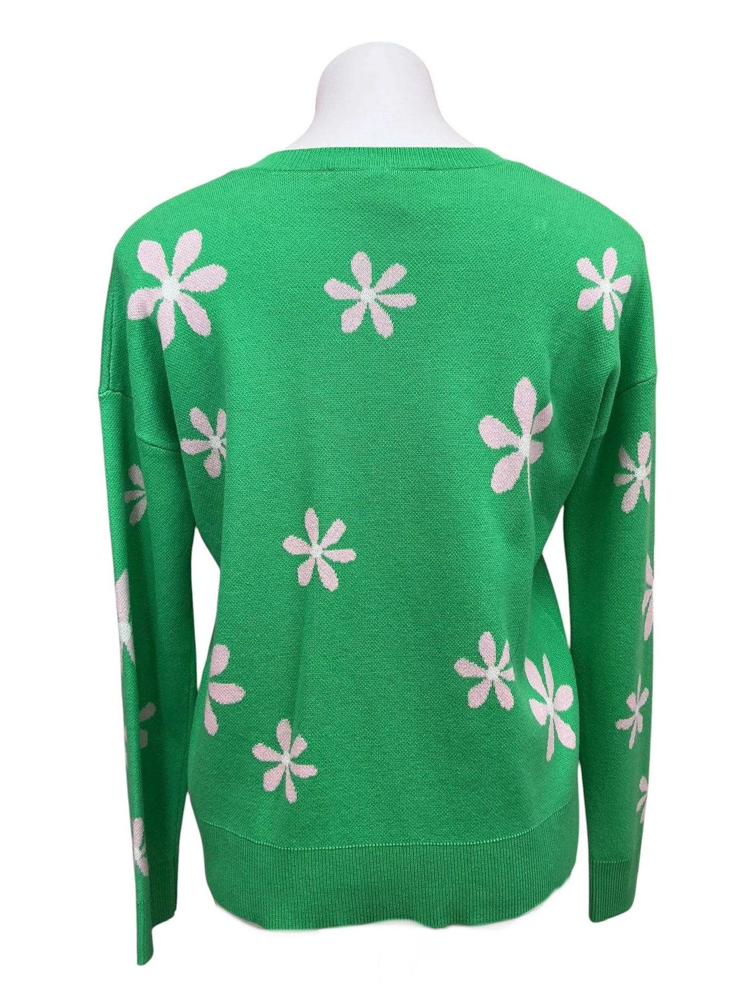 Lilly Pulitzer Tensley V Neck Sweater Spearmint Blossom Jacquard - Size S