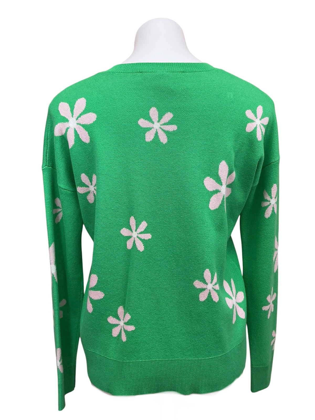Lilly Pulitzer Tensley V Neck Sweater Spearmint Blossom Jacquard - Size S
