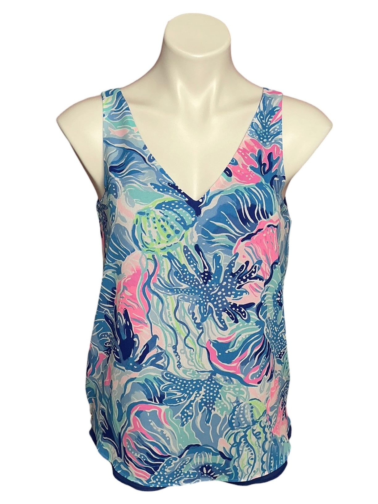 Lilly Pulitzer NWT Florin Reversible Sleeveless V-Neck Saltwater Blue Shade Seekers - Size XS