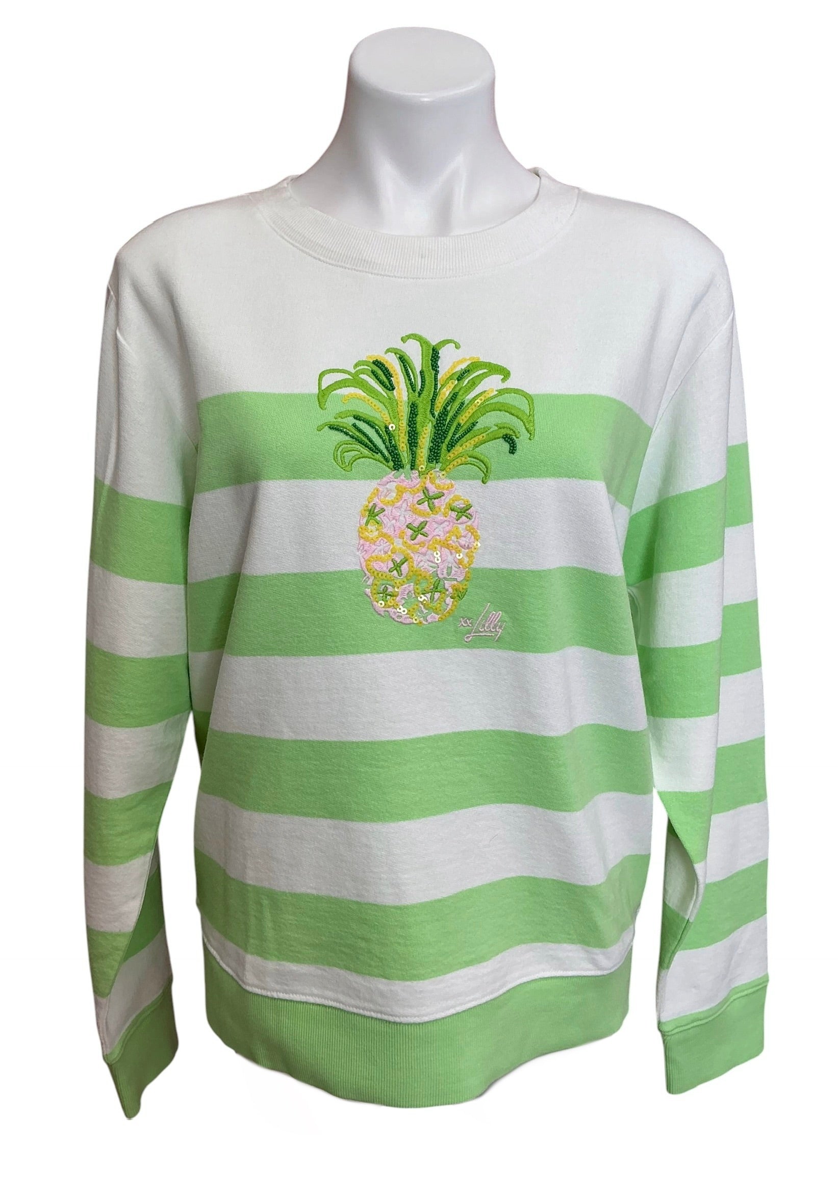 Lilly Pulitzer Ballad Long Sleeve Sweatshirt Top Multi Pineapple Embellishment - Size M