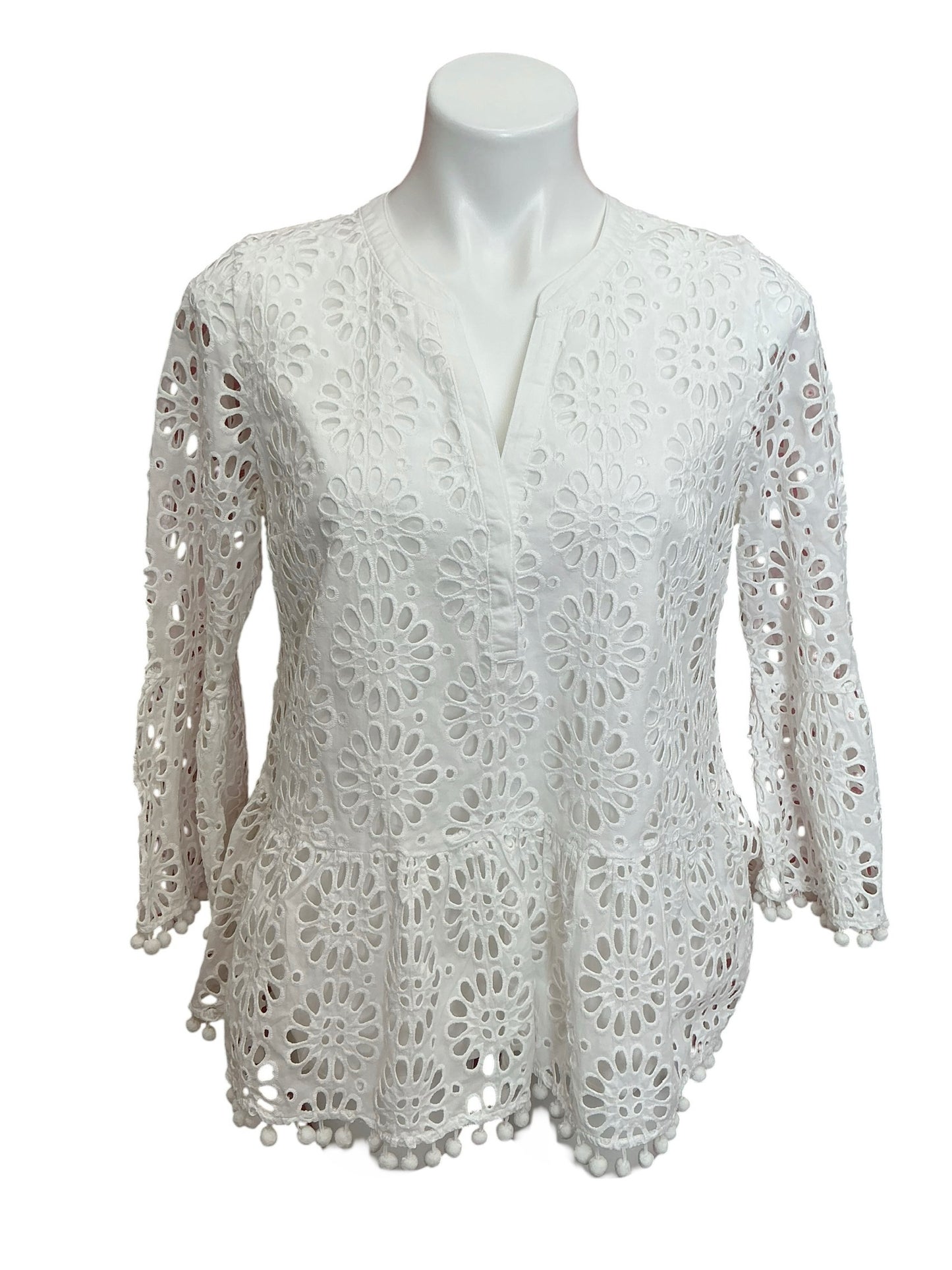 Lilly Pulitzer Bekah Top Resort White Funflower Oversized Pinwheel Eyelet - Size M