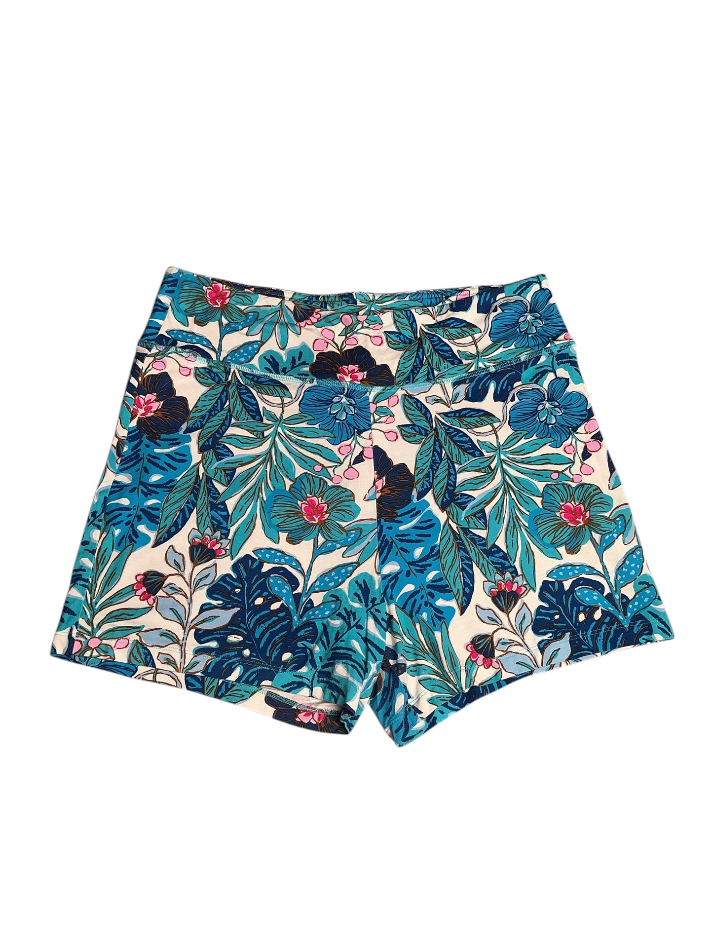 Lilly Pulitzer- Liona High-Rise Bike Shorts  Breezy Aqua Best Fronds Forever Size 16