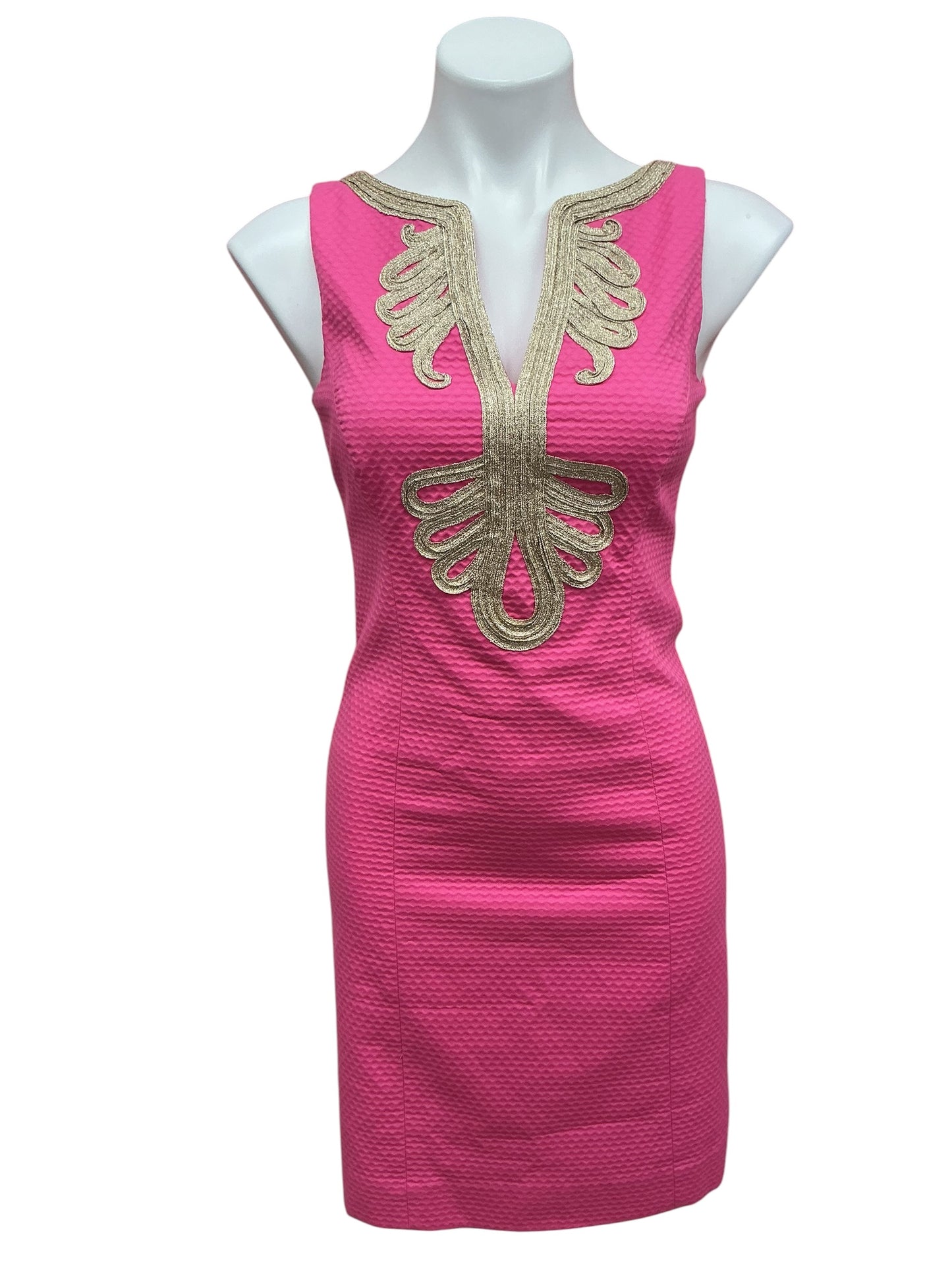 Lilly Pulitzer Janice Shift Dress Hotty Pink Gold Soutache - Size 2