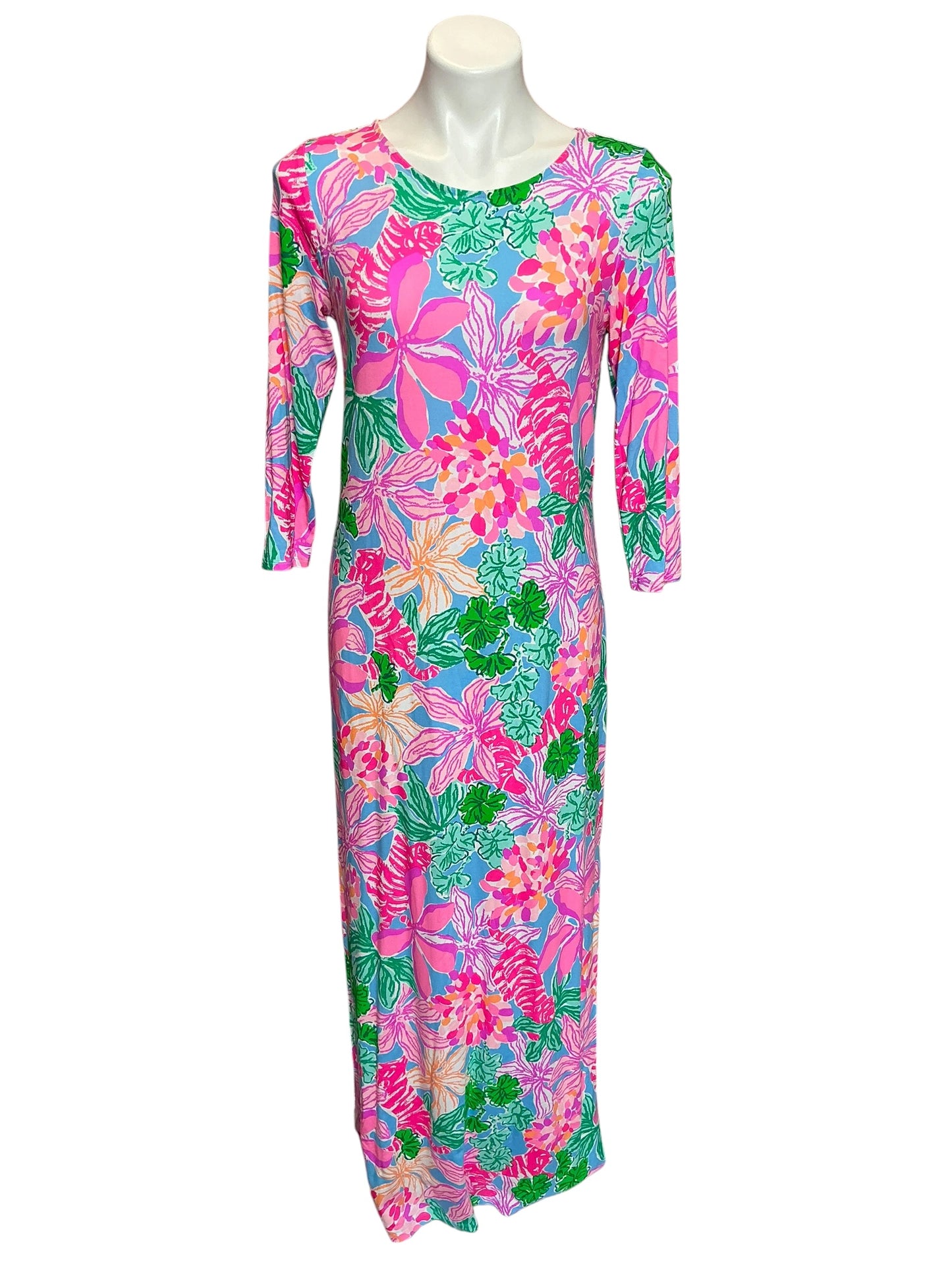 Lilly Pulitzer Morgann 3/4 Sleeve Maxi Dress Aura Pink Leaf An Impression - Size M