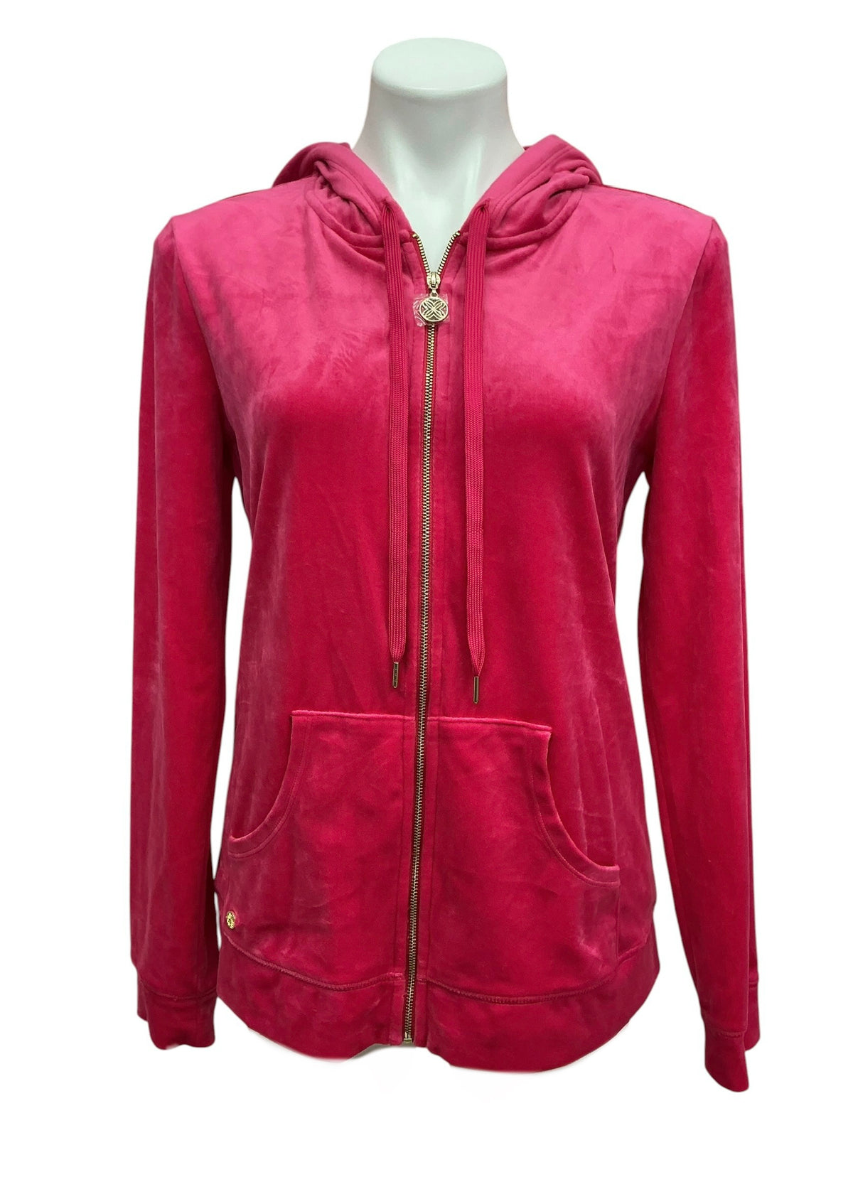 Lilly Pulitzer Larina Velour Zip Up Hoodie Raspberry Rouge - Size M