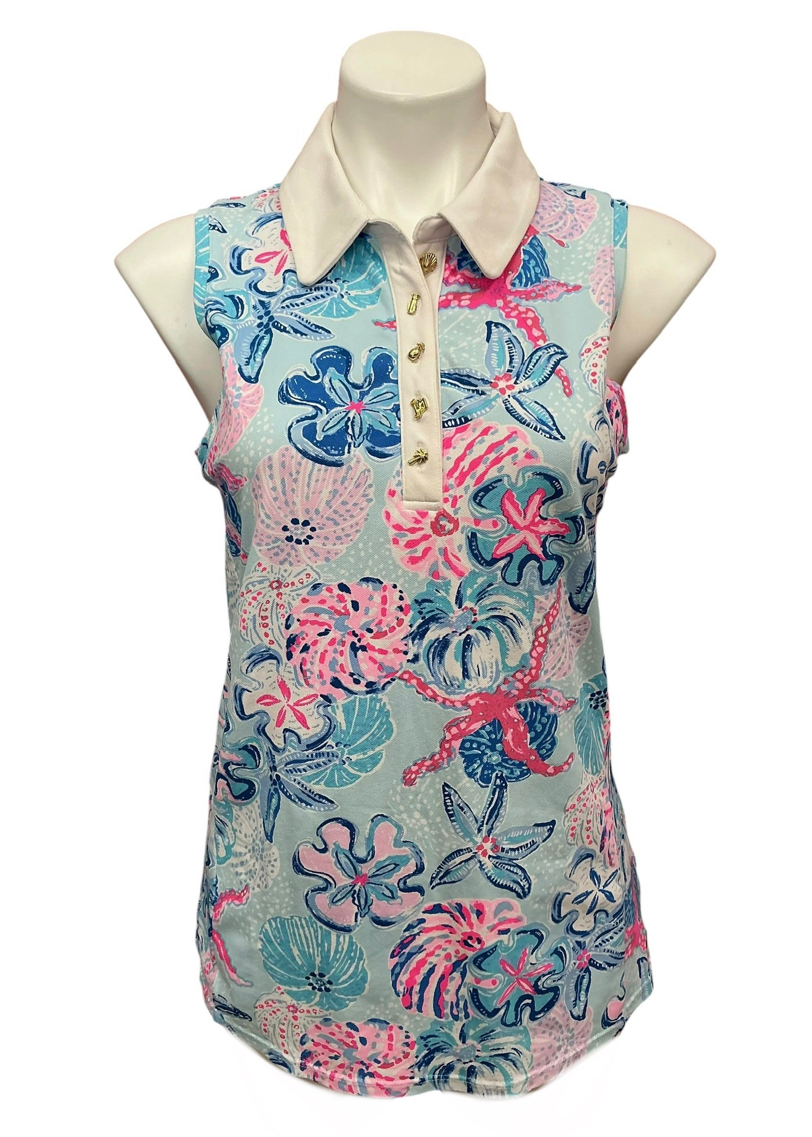 Lilly Pulitzer Luxletic Imara Polo Top Bahamas Beachcomber - Size M