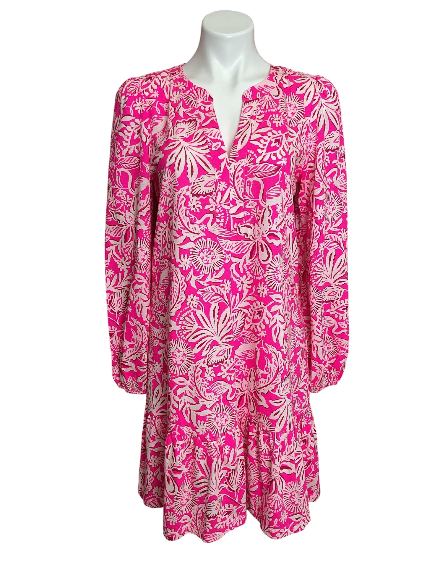 Lilly Pulitzer Alyssa Long Sleeve Dress Passion Fruit Pink Absolutely Flamazing - Size M