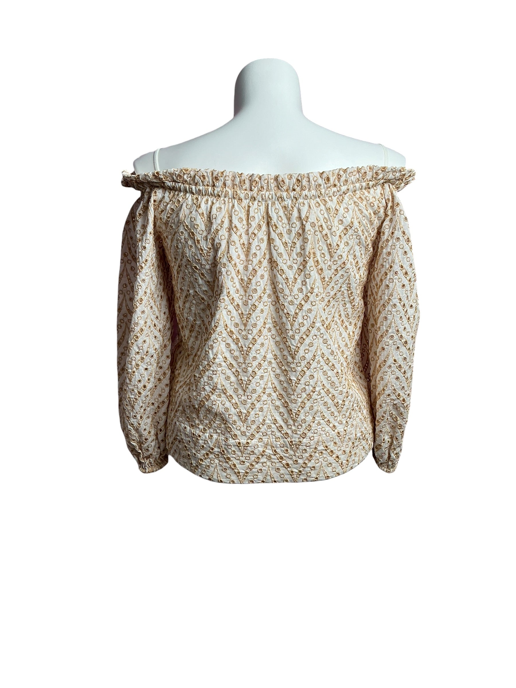 Lilly Pulitzer- Aimes Off-The-Shoulder Eyelet Top Sand Bar Mermaid Tail Metallic Eyelet Size M