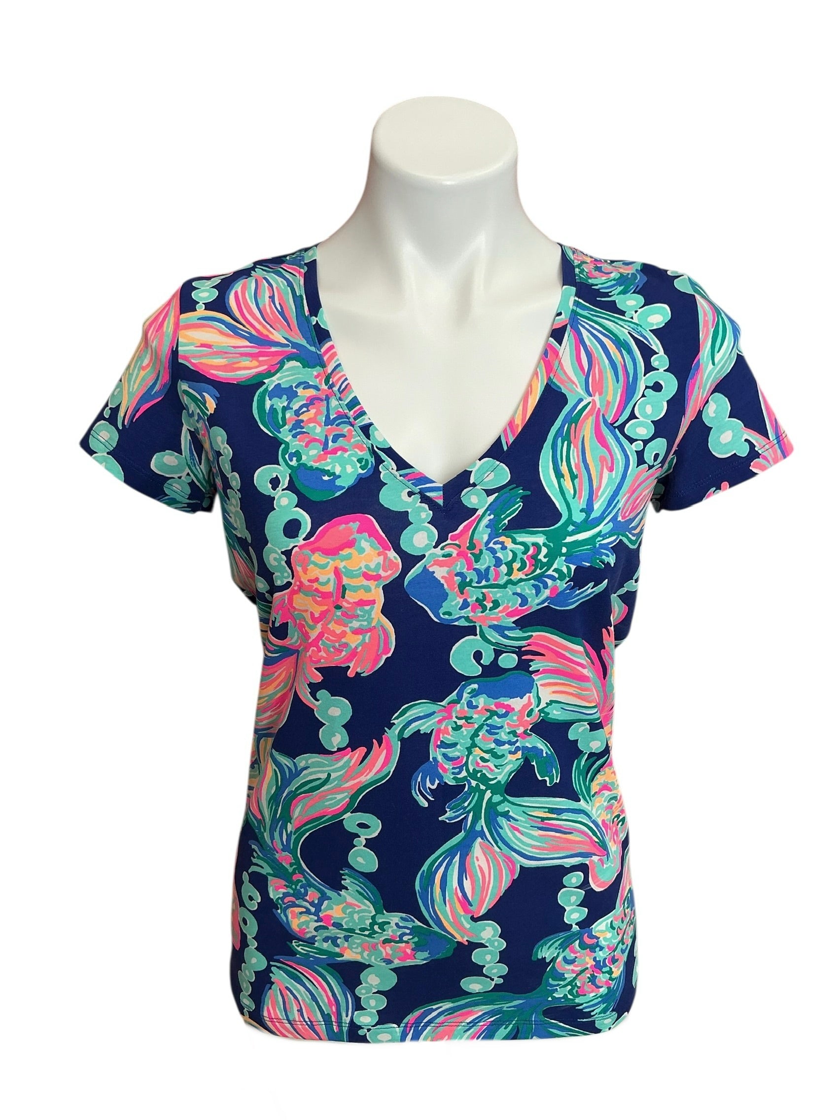 Lilly Pulitzer Etta V-Neck Top Going Coastal - Size S