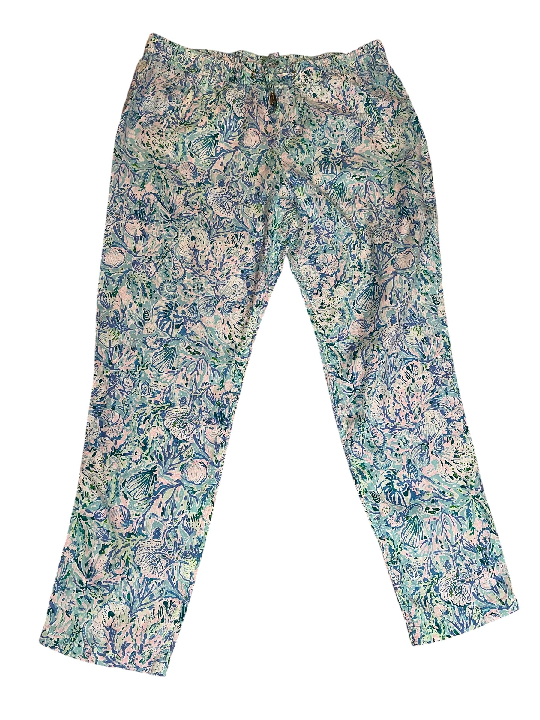 Lilly Pulitzer Taron Mid-Rise Linen Pant Surf Blue Soleil It On Me - Size XL