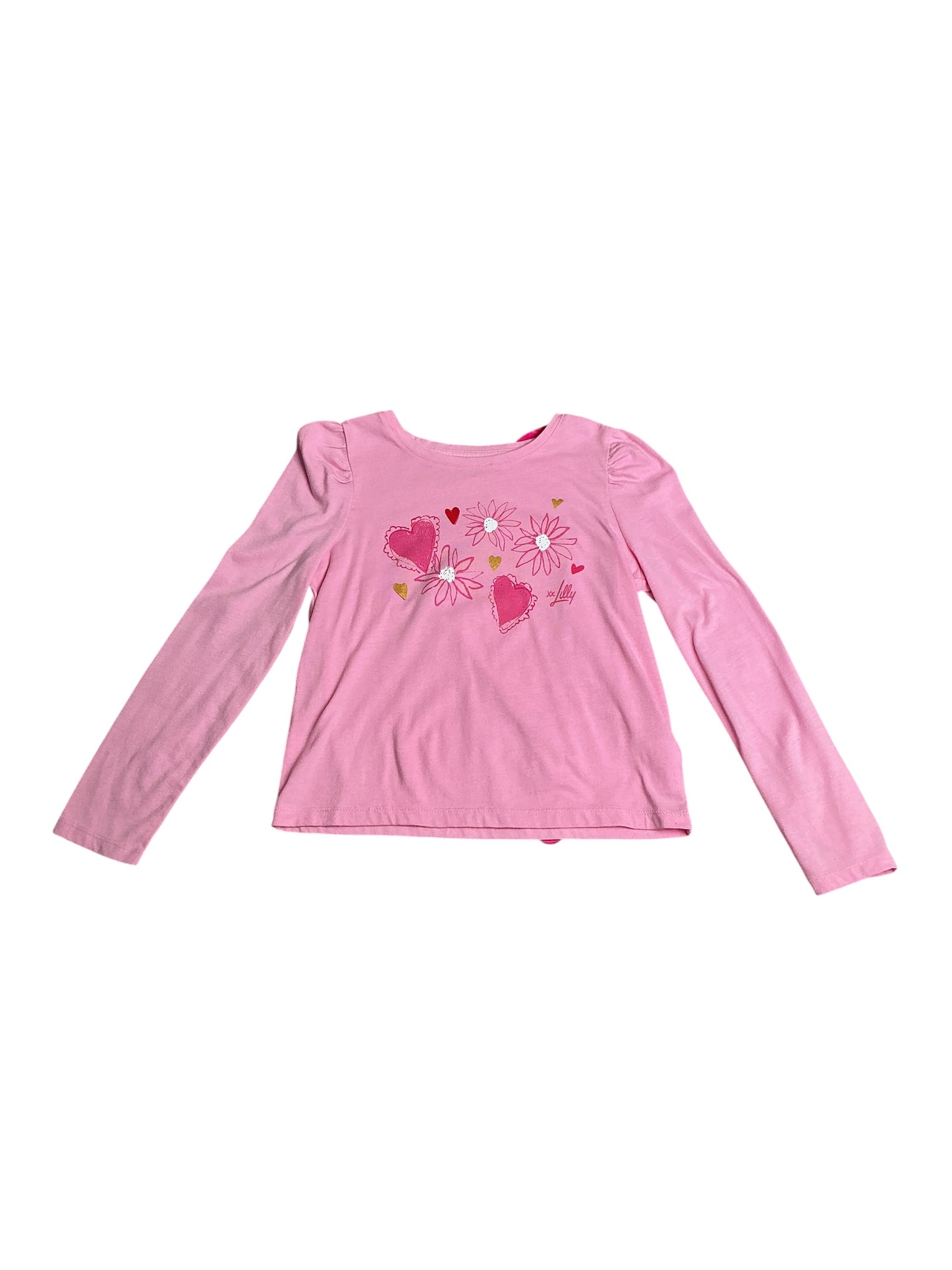 Lilly Pulitzer- Girls Mini Jansen Long Sleeve Top Peony Pink Dear Heart Size M
