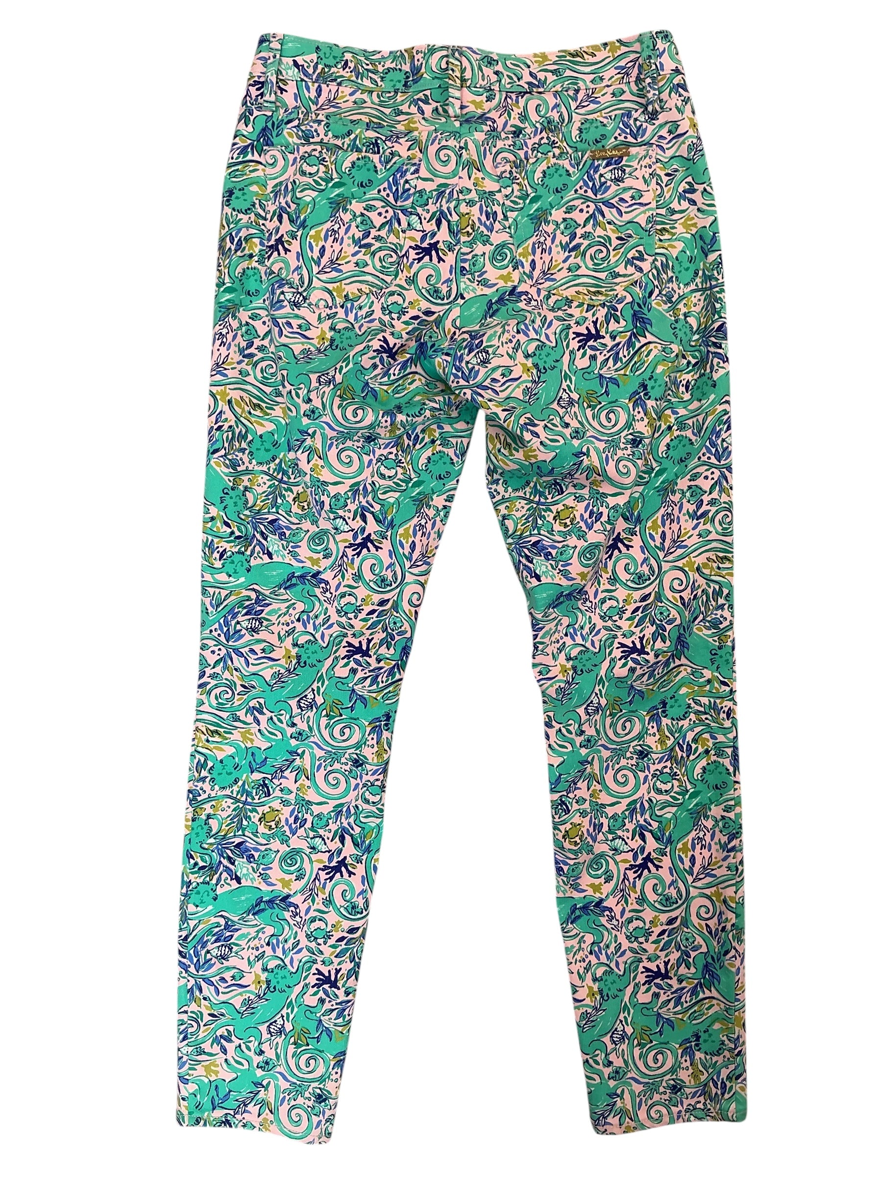 Lilly Pulitzer South Ocean Skinny Crop Pants Melon Fig Monkey Sea - Size 6