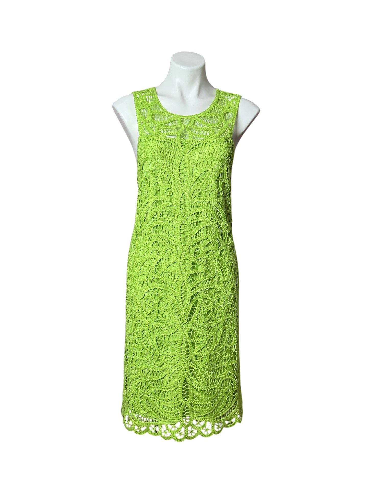 Lilly Pulitzer Siesta Shift Dress Matcha Green Knit Battenburg Lace - Size 16