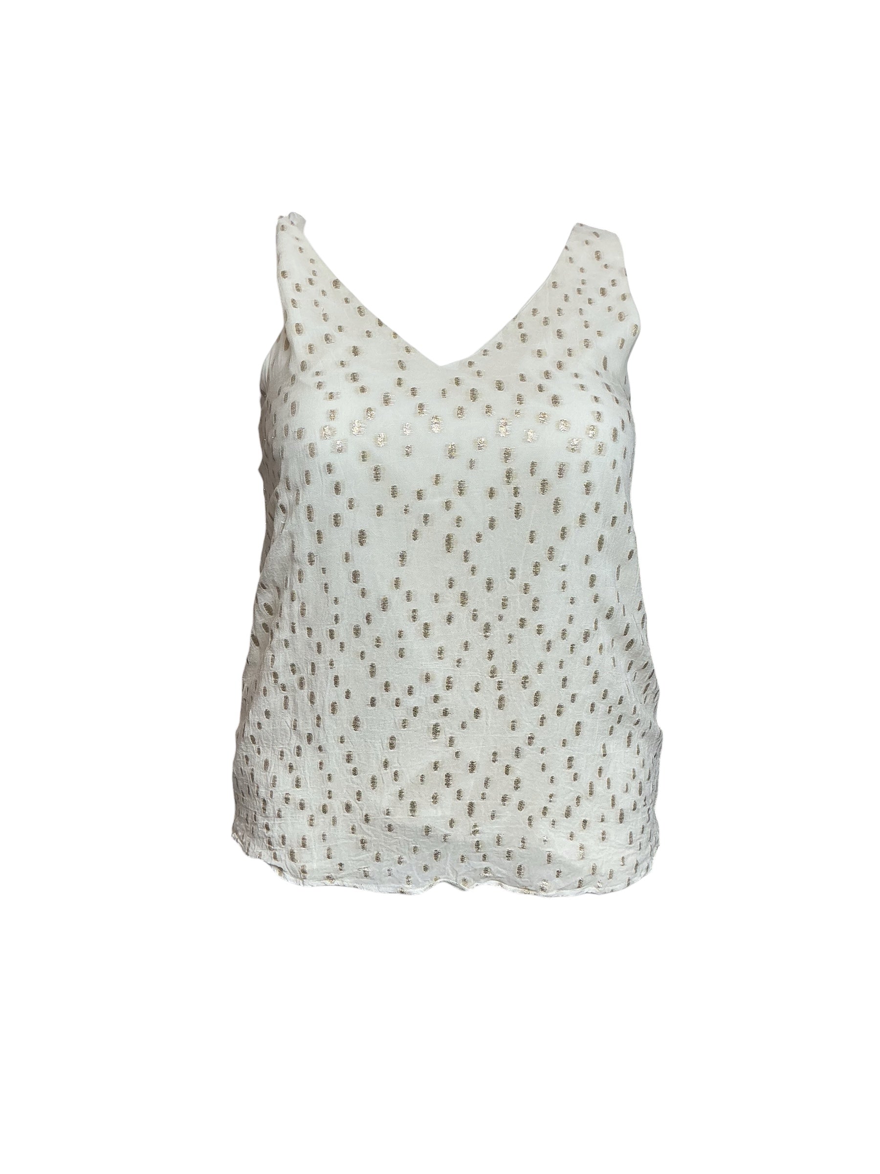 Lilly Pulitzer Florin Silk Tank Top - Coconut Gold Clip Dot - Size L