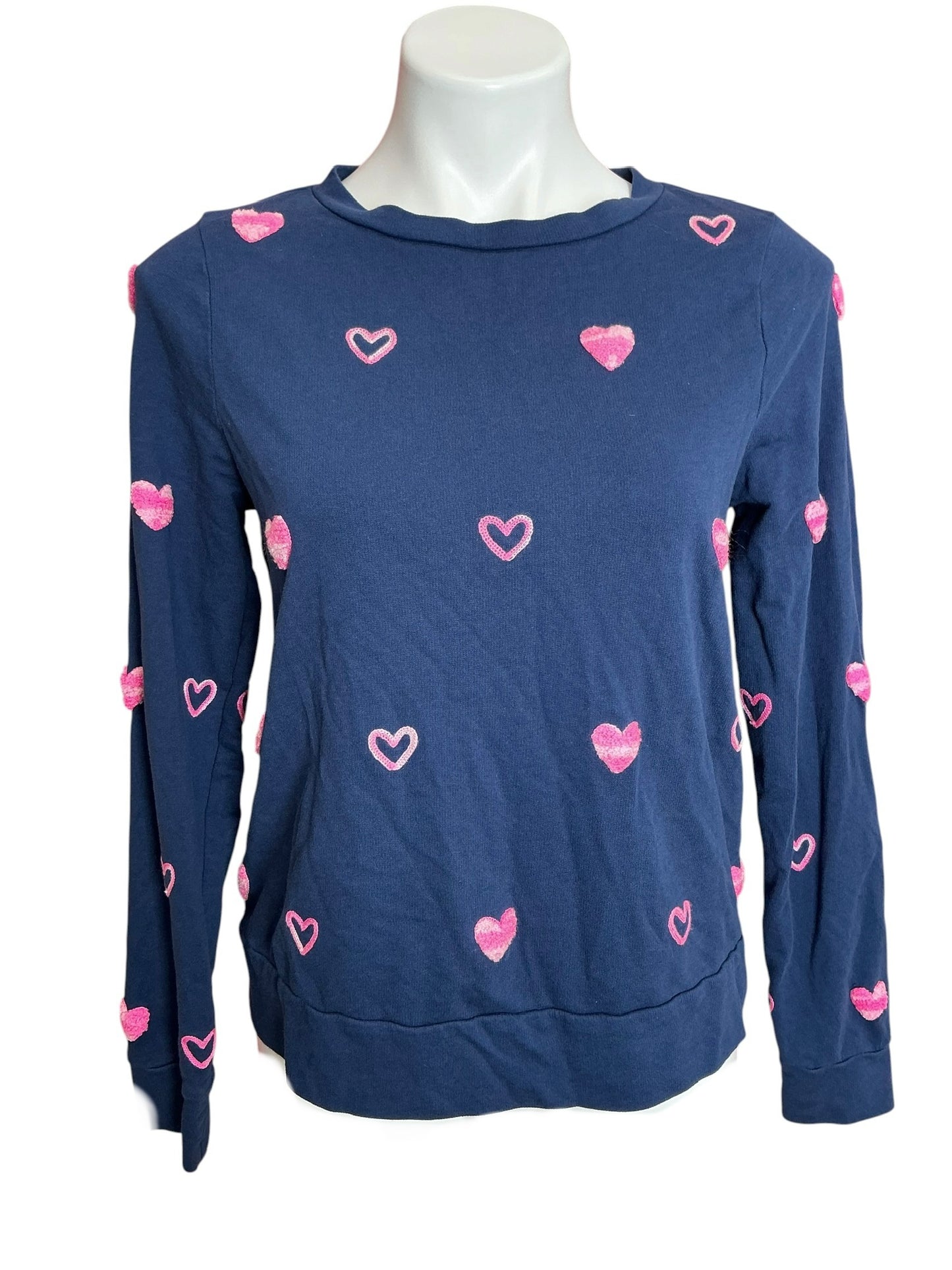Lilly Pulitzer Rami Long Sleeve Sweatshirt High Tide Navy Wild Heart Chenille - Size S
