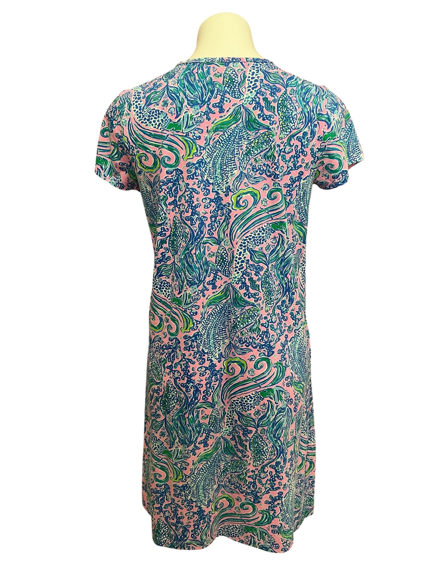 Lilly Pulitzer Etta V Neck Short Sleeve Dress Lilac Rose We Mermaid It - Size M