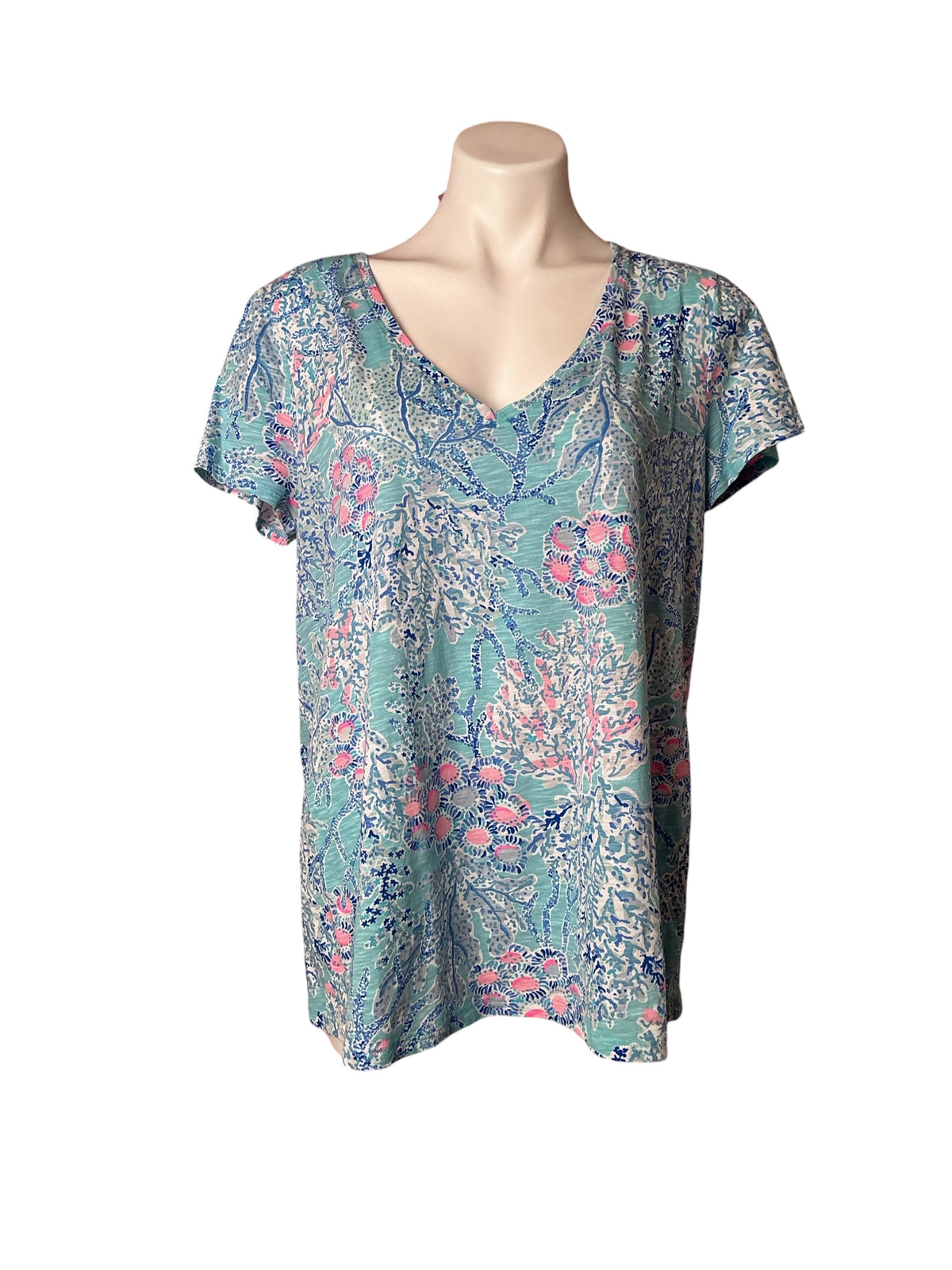 Lilly Pulitzer V-Neck Blue Ibiza Now You Sea Me - Size L