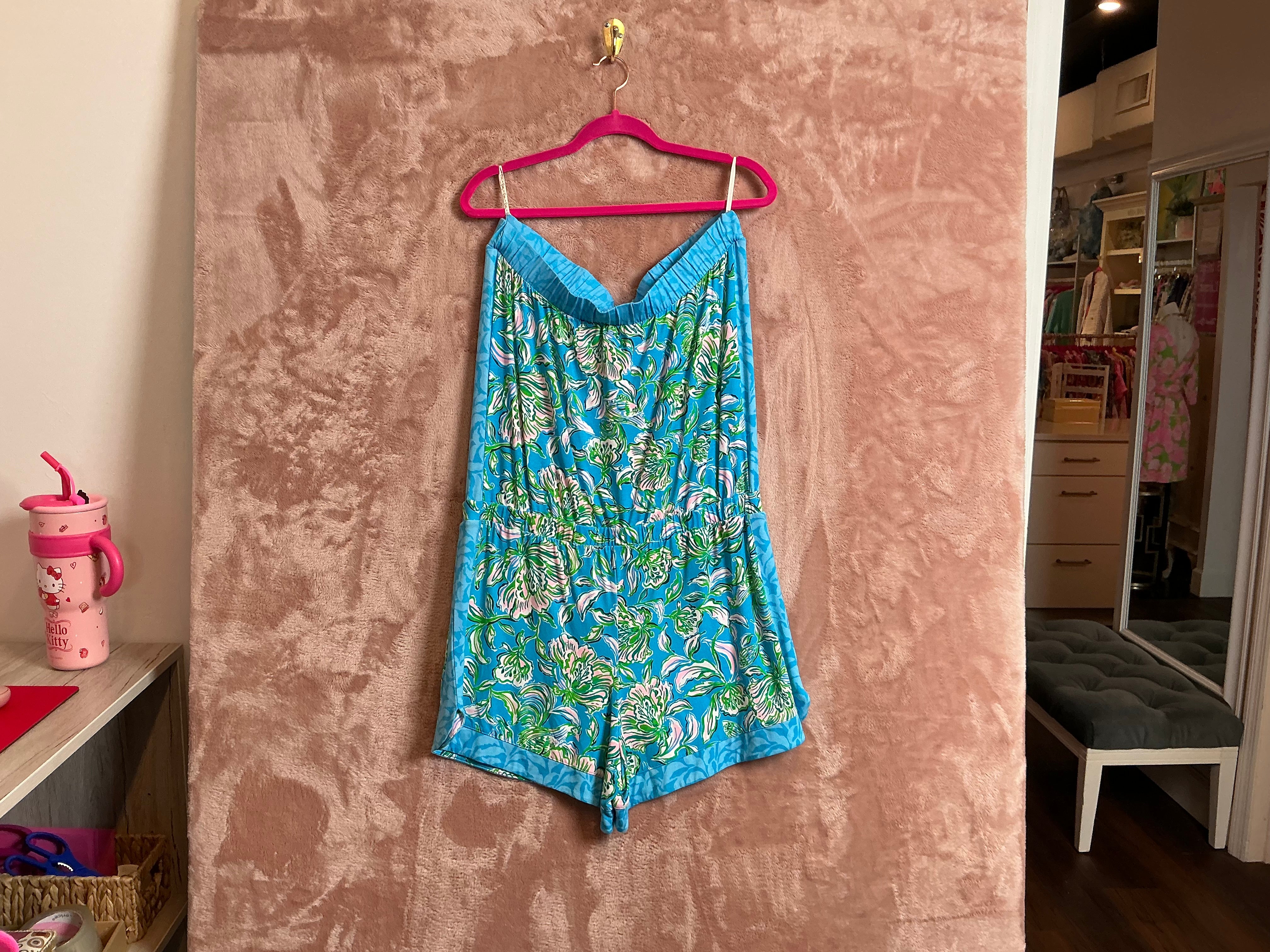 Lilly Pulitzer NWT Rikki strapless romper cumulus blue chick magnet - Size XL