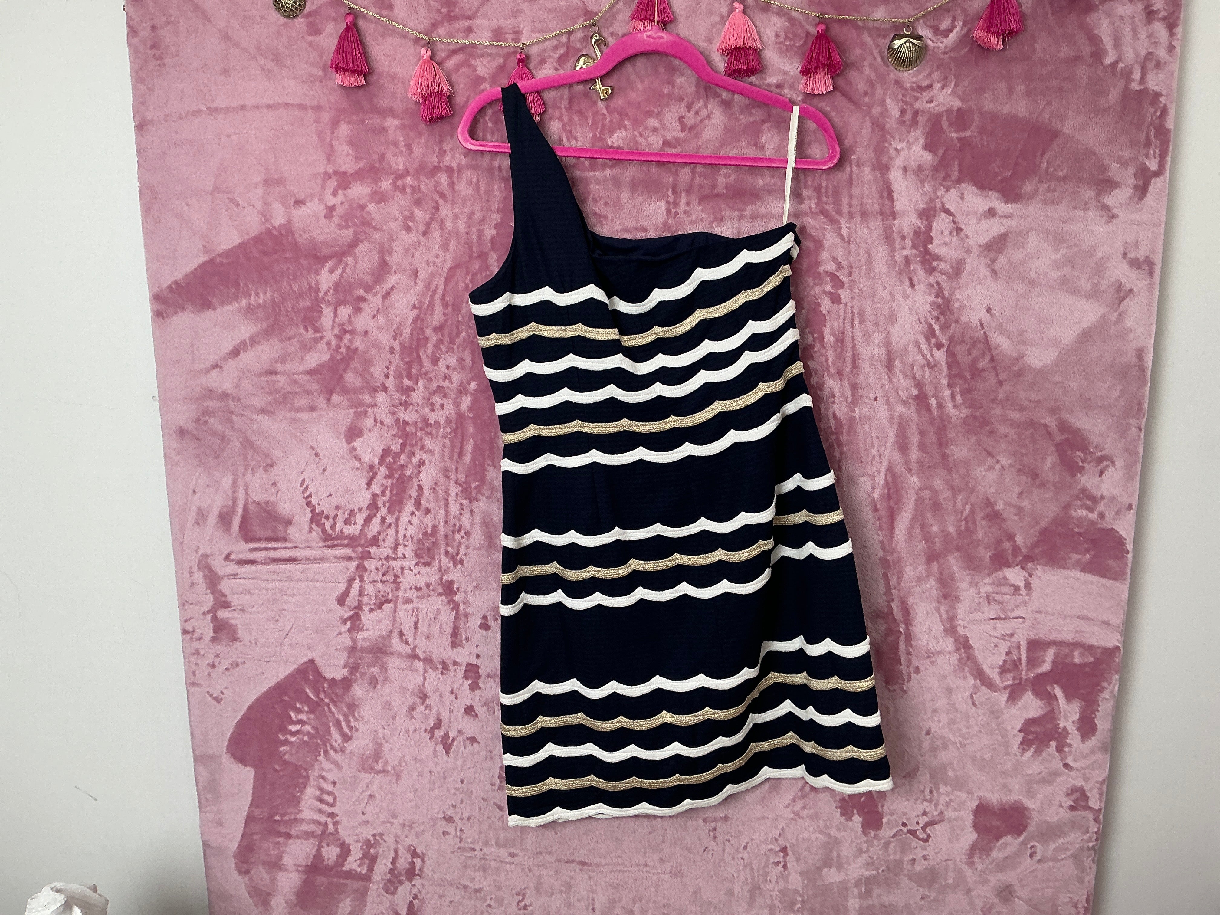Lilly Pulitzer Dress NWT - Tylar Dress - True Navy - Scallopy Stripey - Size 12