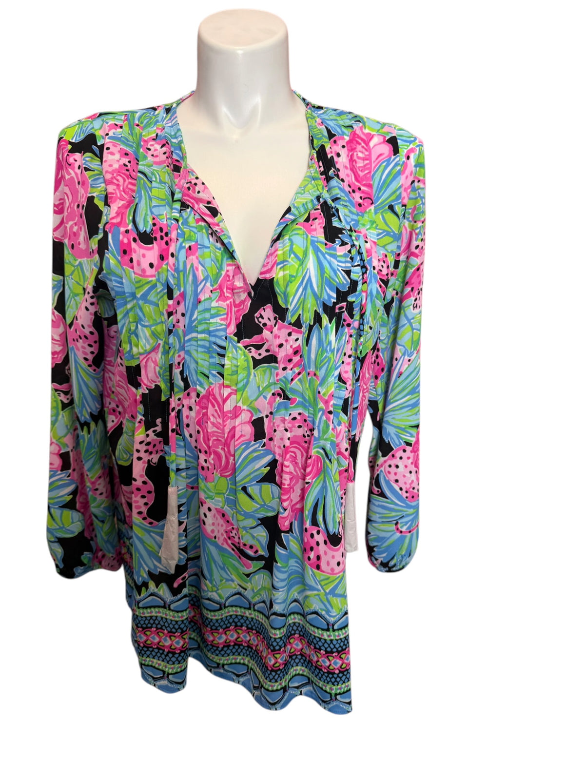 Lilly Pulitzer Marilina Long Sleeve Tunic Onyx Jaguar Jungle - Size XL
