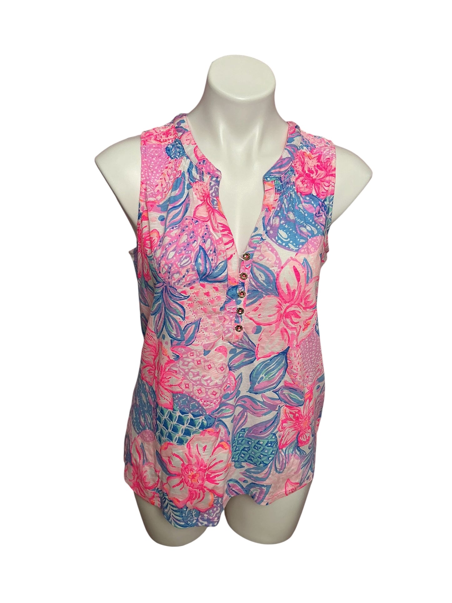 Lilly Pulitzer Essie Tank Top Pink Isle Snappy Turtle - Size M