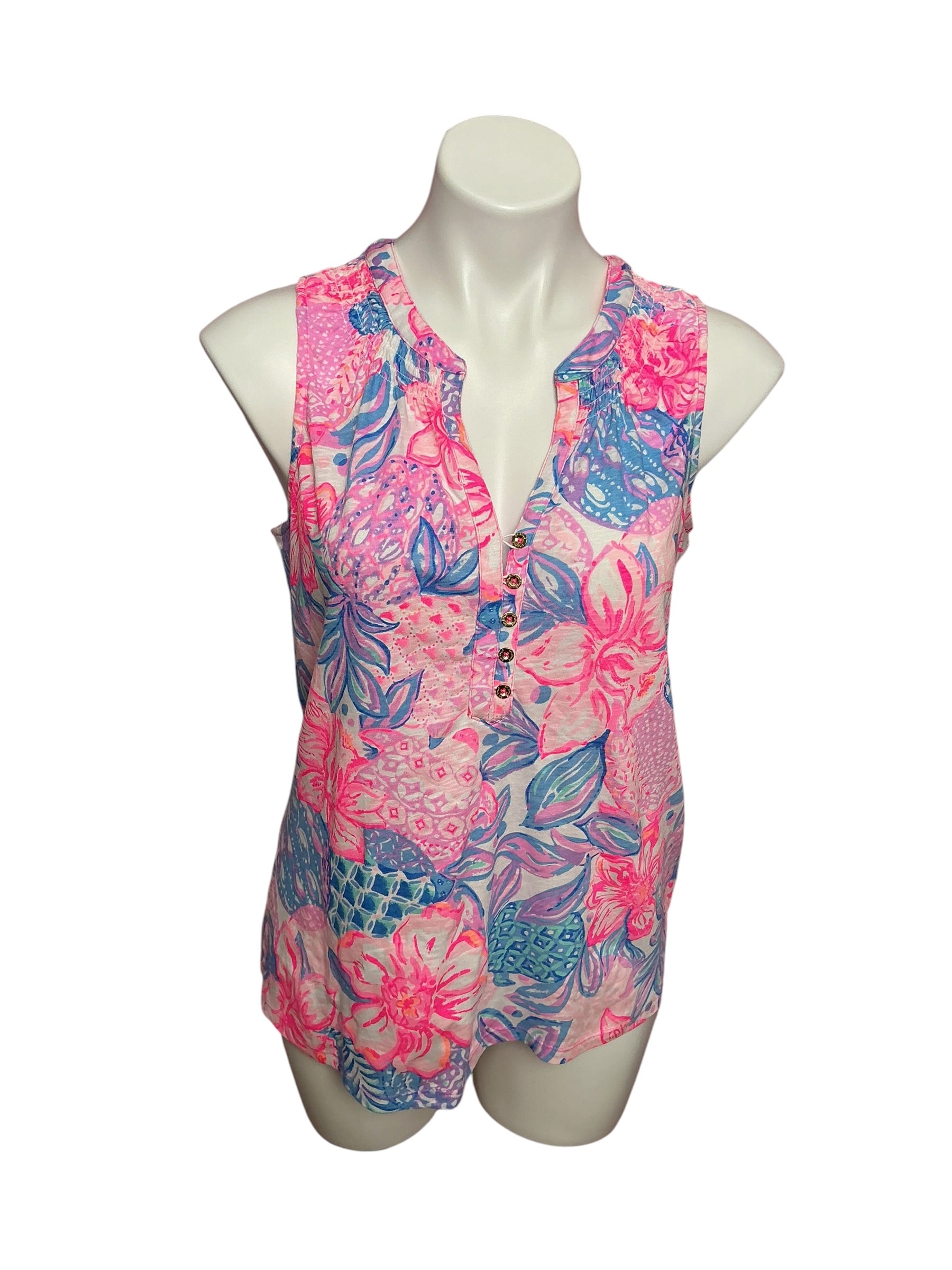 Lilly Pulitzer Essie Tank Top Pink Isle Snappy Turtle - Size M