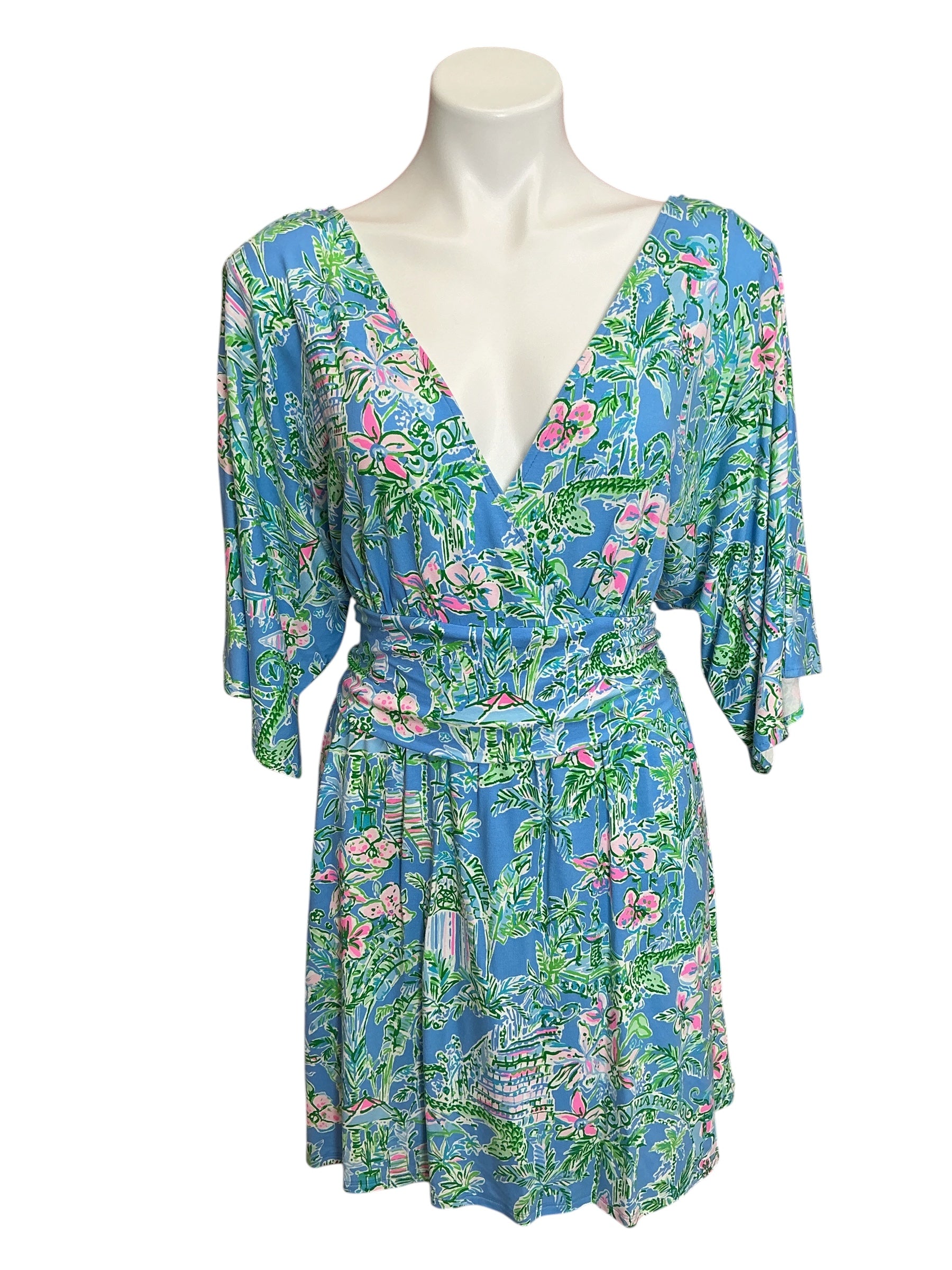 Lilly Pulitzer Parigi Skort Romper Surf Blue Coral Of The Story - Size XL