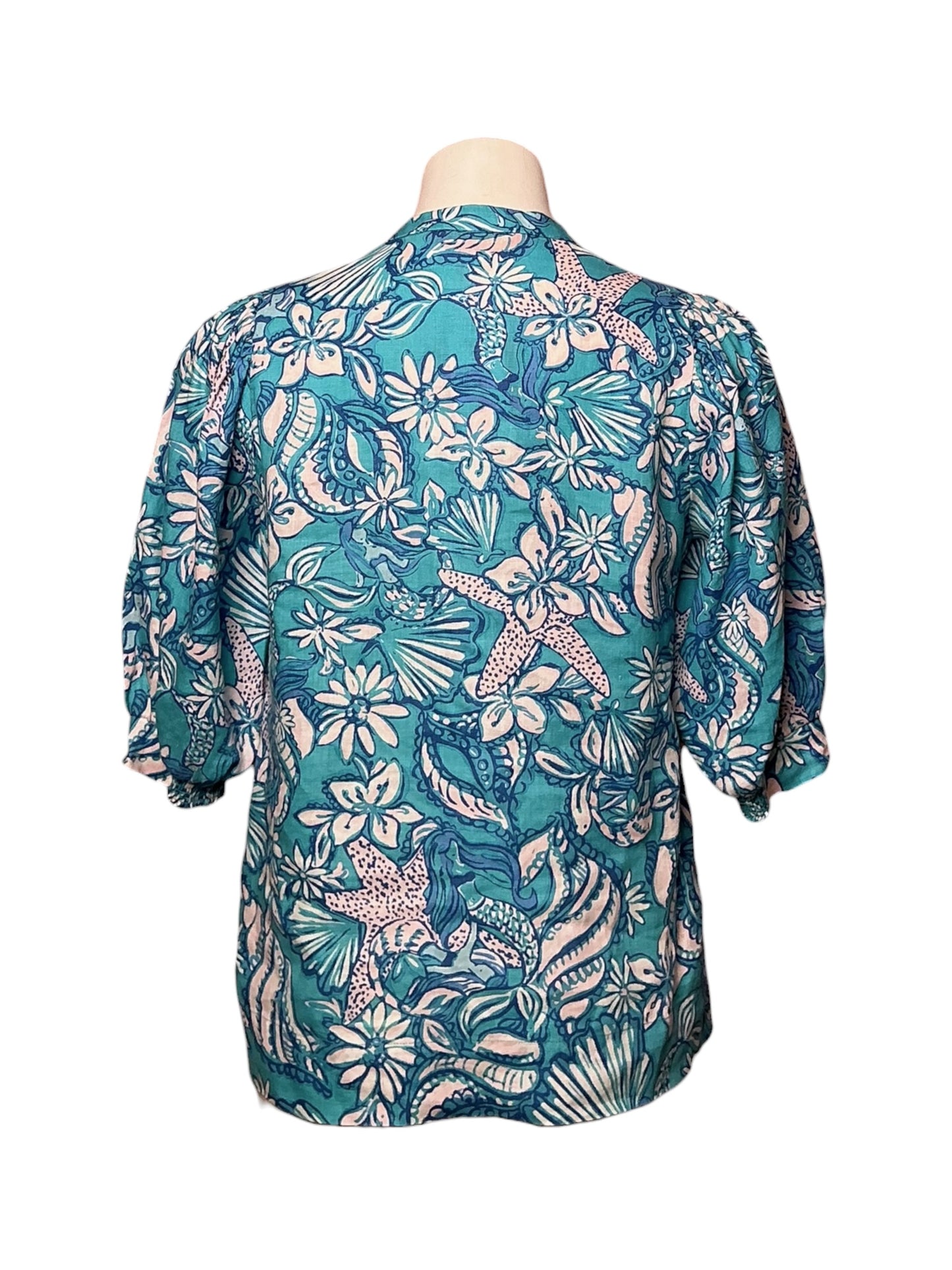 Lilly Pulitzer Mialeigh Linen Top Amalfi Blue Sound The Sirens - Size 00