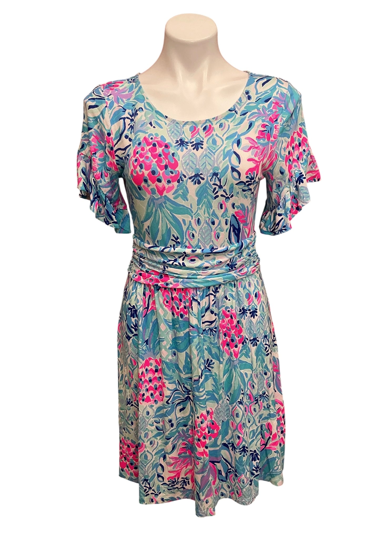 Lilly Pulitzer Riegan Fit And Flare Dress Zanzibar Blue Party Princess - Size M