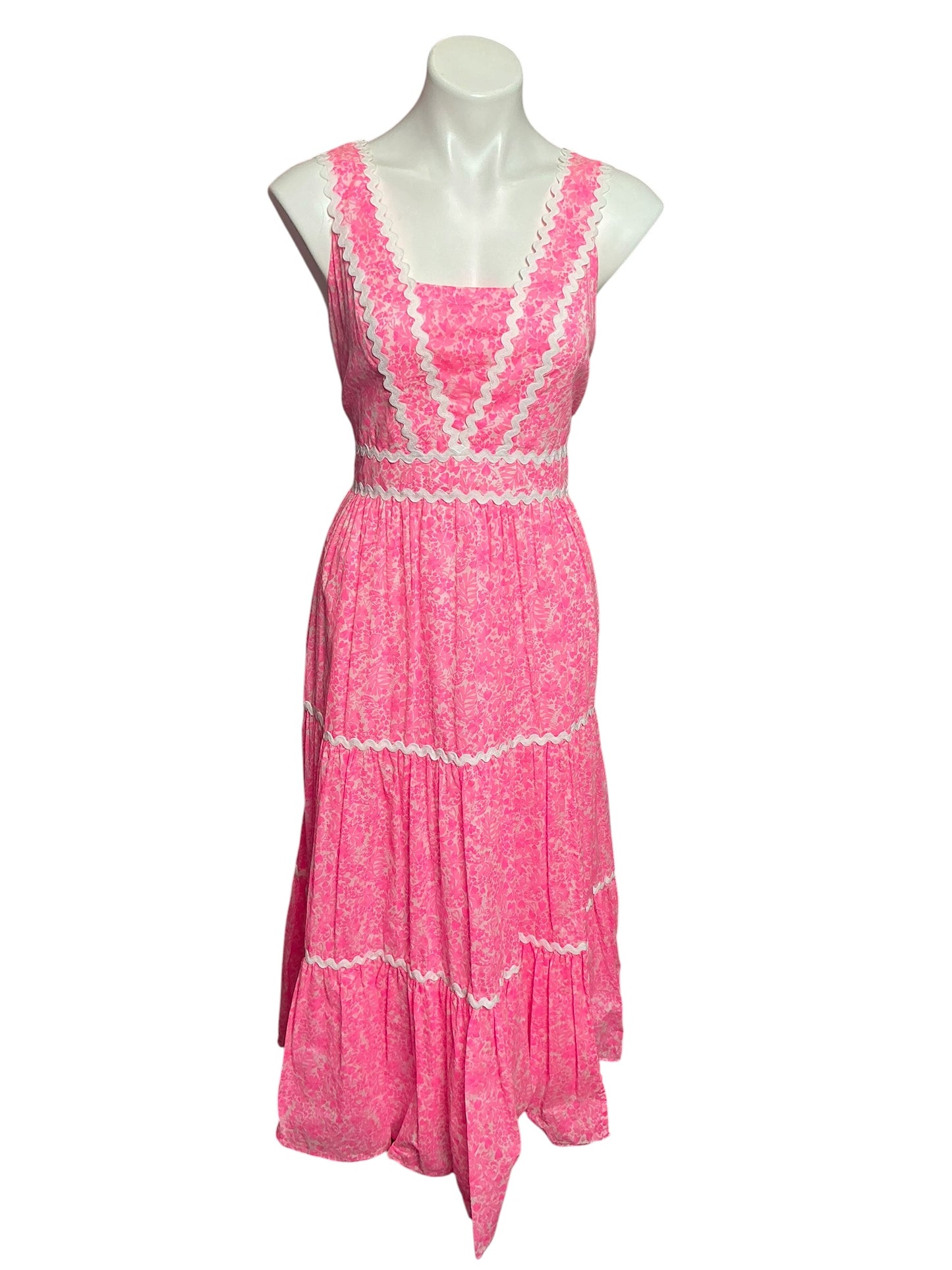 Lilly Pulitzer Pollie Tiered Scallop Trim Midi Dress Pink Shandy Invest A Gator - Size 16