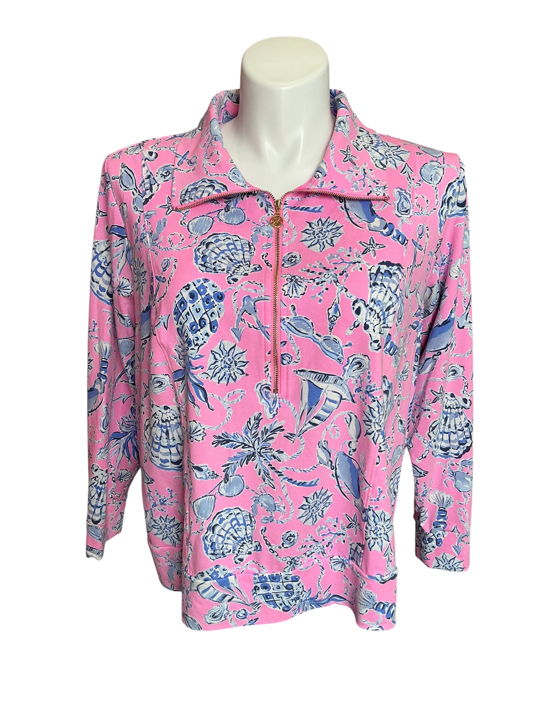 Lilly Pulitzer Eleni Pullover Rousseau Pink Barefoot Beachcombers - Size XXL