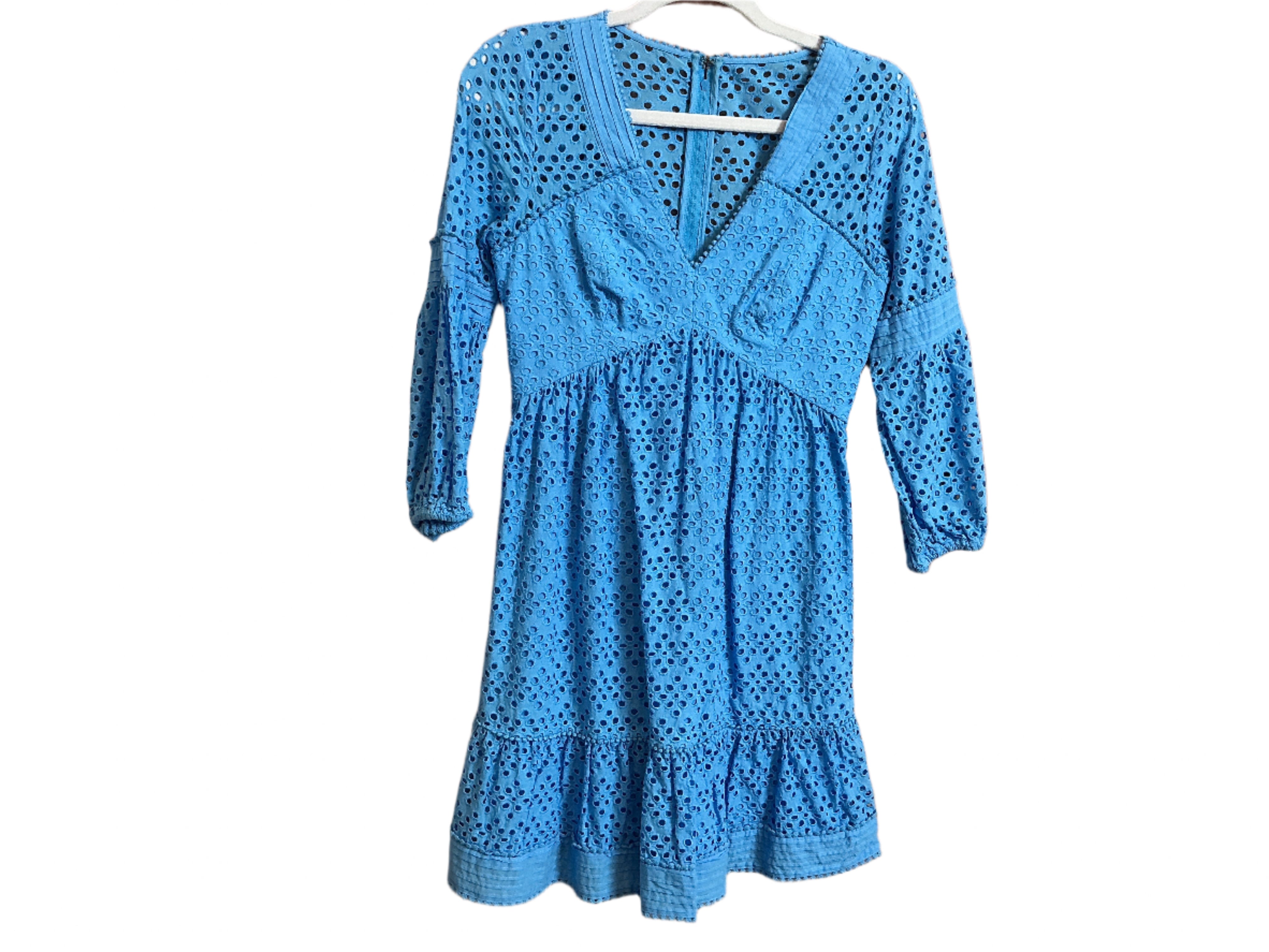 Lilly Pulitzer Lucinda Dress Zanzibar Blue Tideline Eyelet V-neck - Size 00