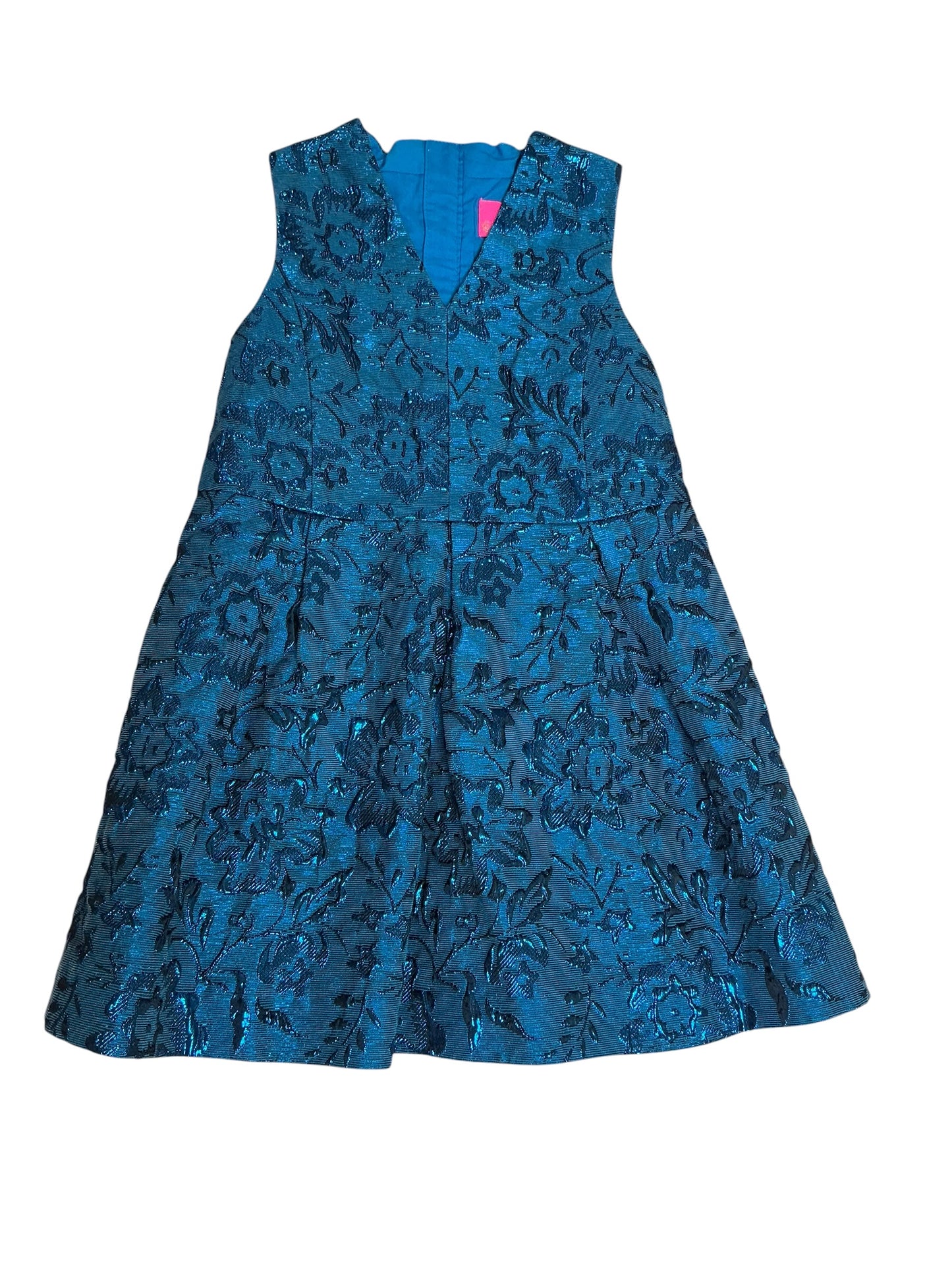 Lilly Pulitzer Girls Mini Tanlee Dress Teal Bay Blooming Brocade - Size 5