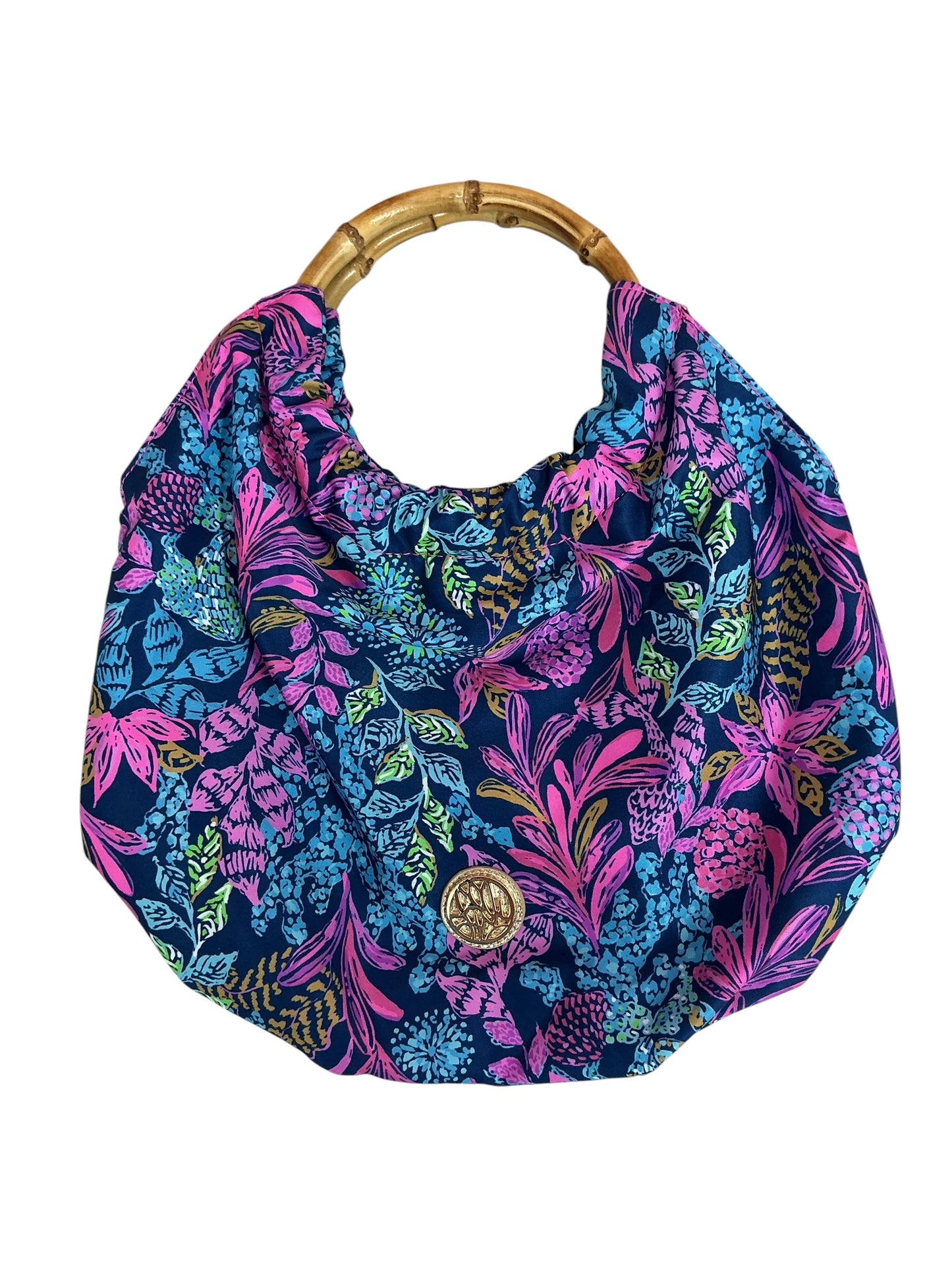 Lilly Pulitzer Bamboo Handle Hobo Bag Aegean Navy Calypso Coast