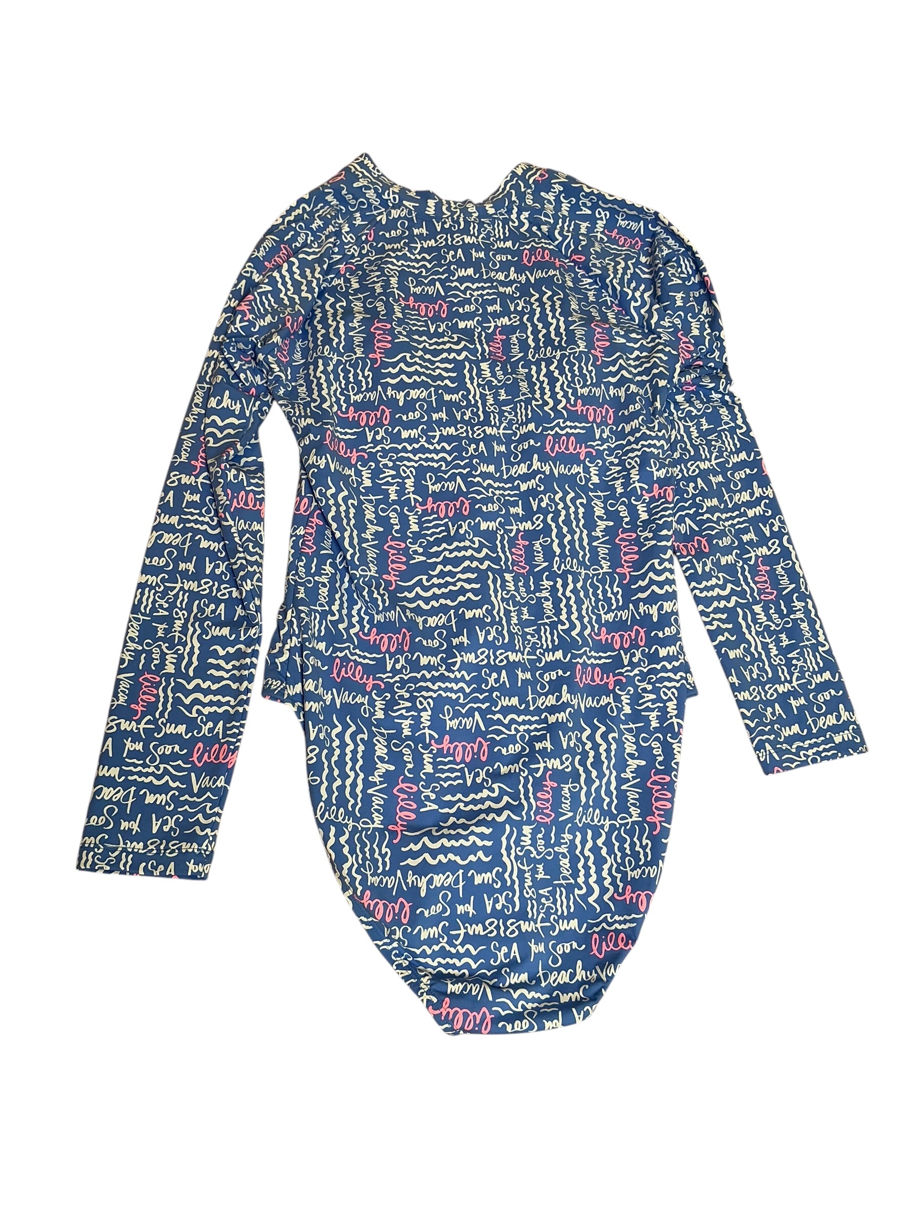 Lilly Pulitzer NWT Randee Rashguard One Piece UPF 50+ Sunwashed Blue Seacrets - Size 12