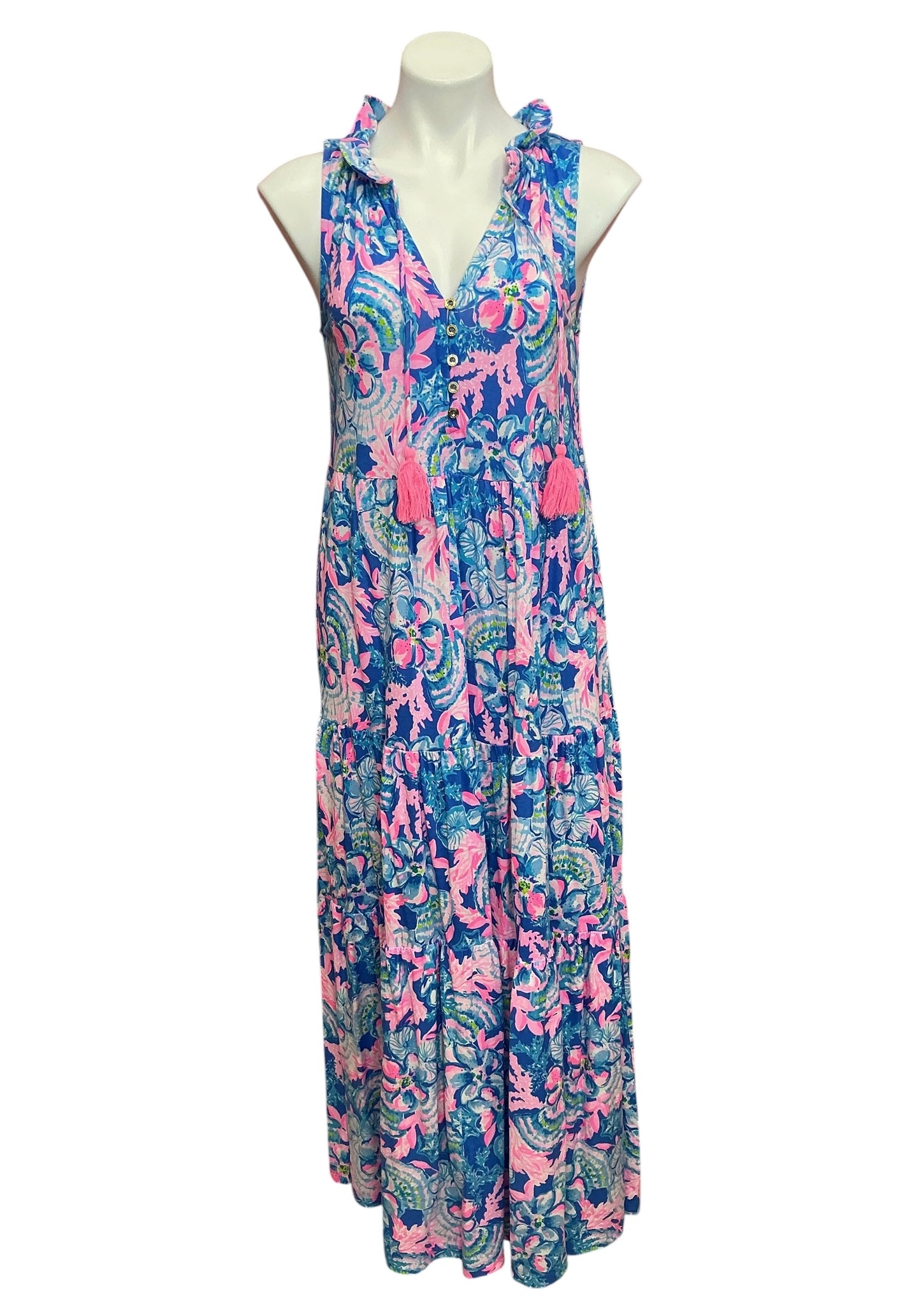 Lilly Pulitzer Malone Maxi Dress Breakwater Blue Tint Party Wave - Size XS