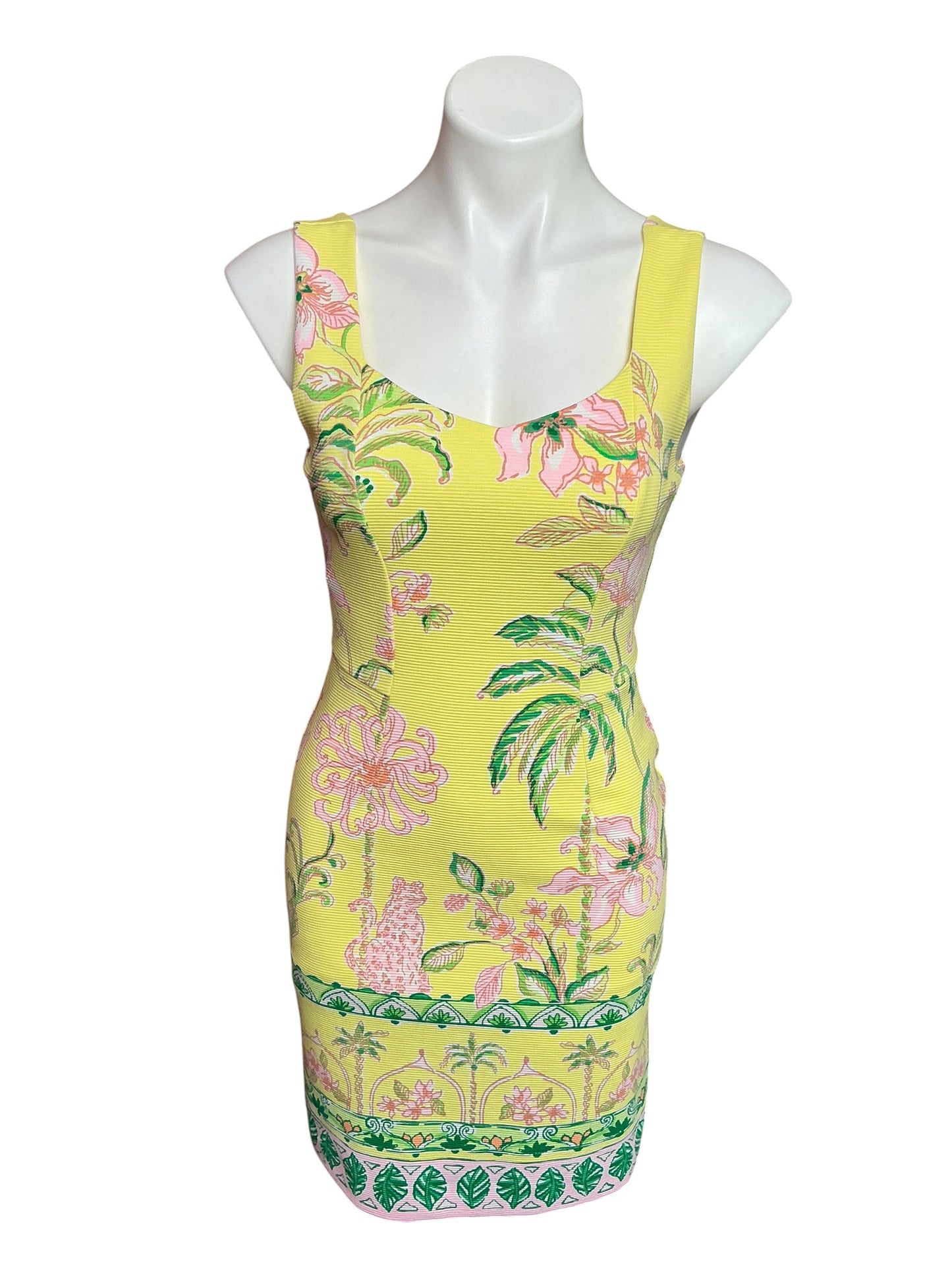Lilly Pulitzer NWT Del Rey Stretch Shift Dress Finch Yellow Tropical Oasis Engineered - Size XS