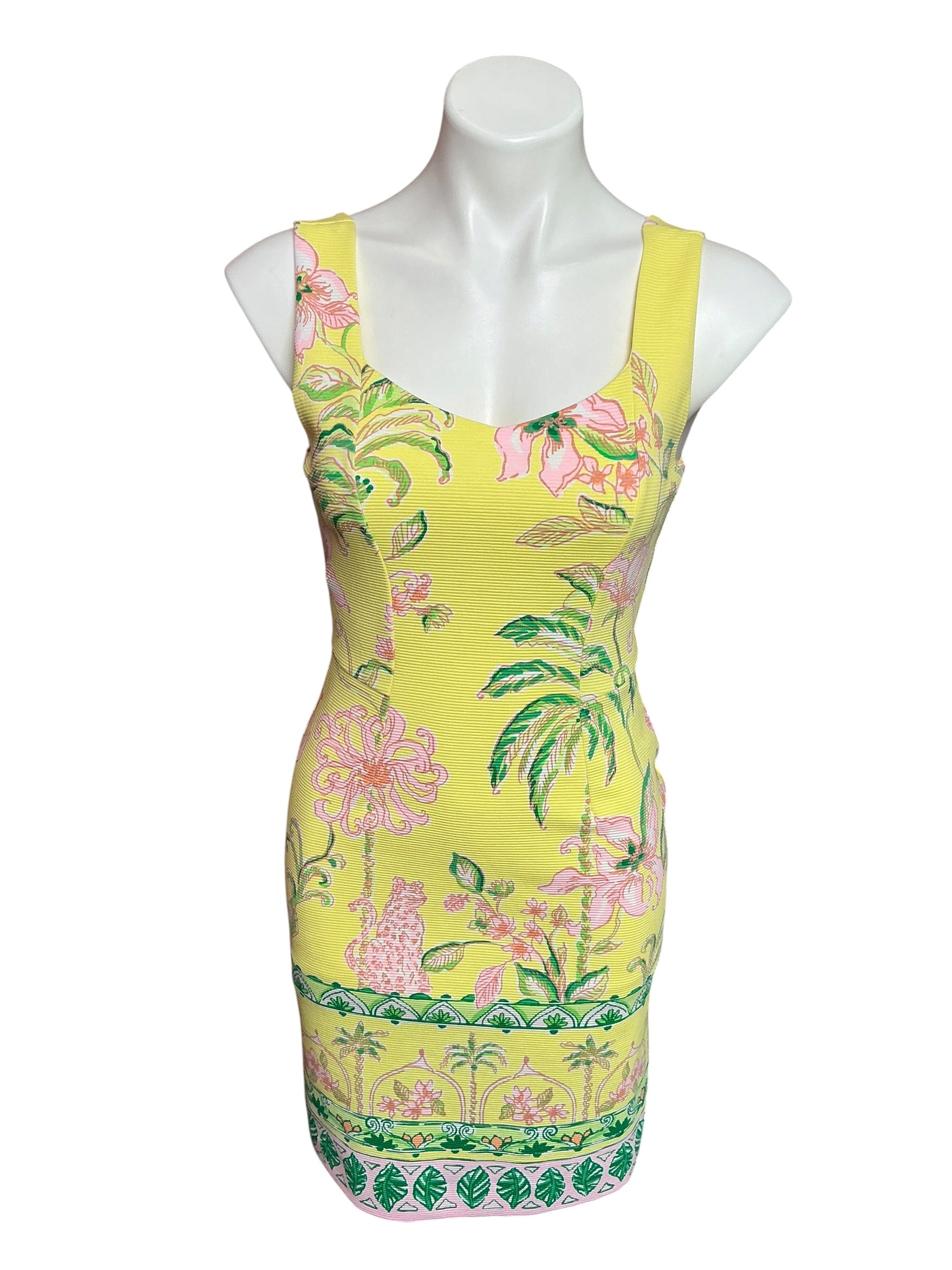 Lilly Pulitzer NWT Del Rey Stretch Shift Dress Finch Yellow Tropical Oasis Engineered - Size XS