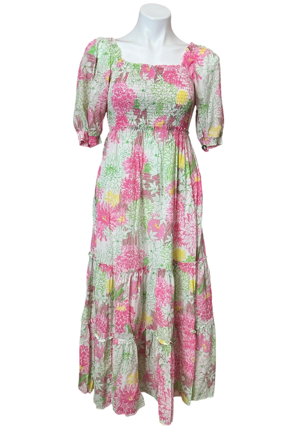 Lilly Pulitzer Hadly Smocked Maxi Dress Resort White Mum Patch - Size XS