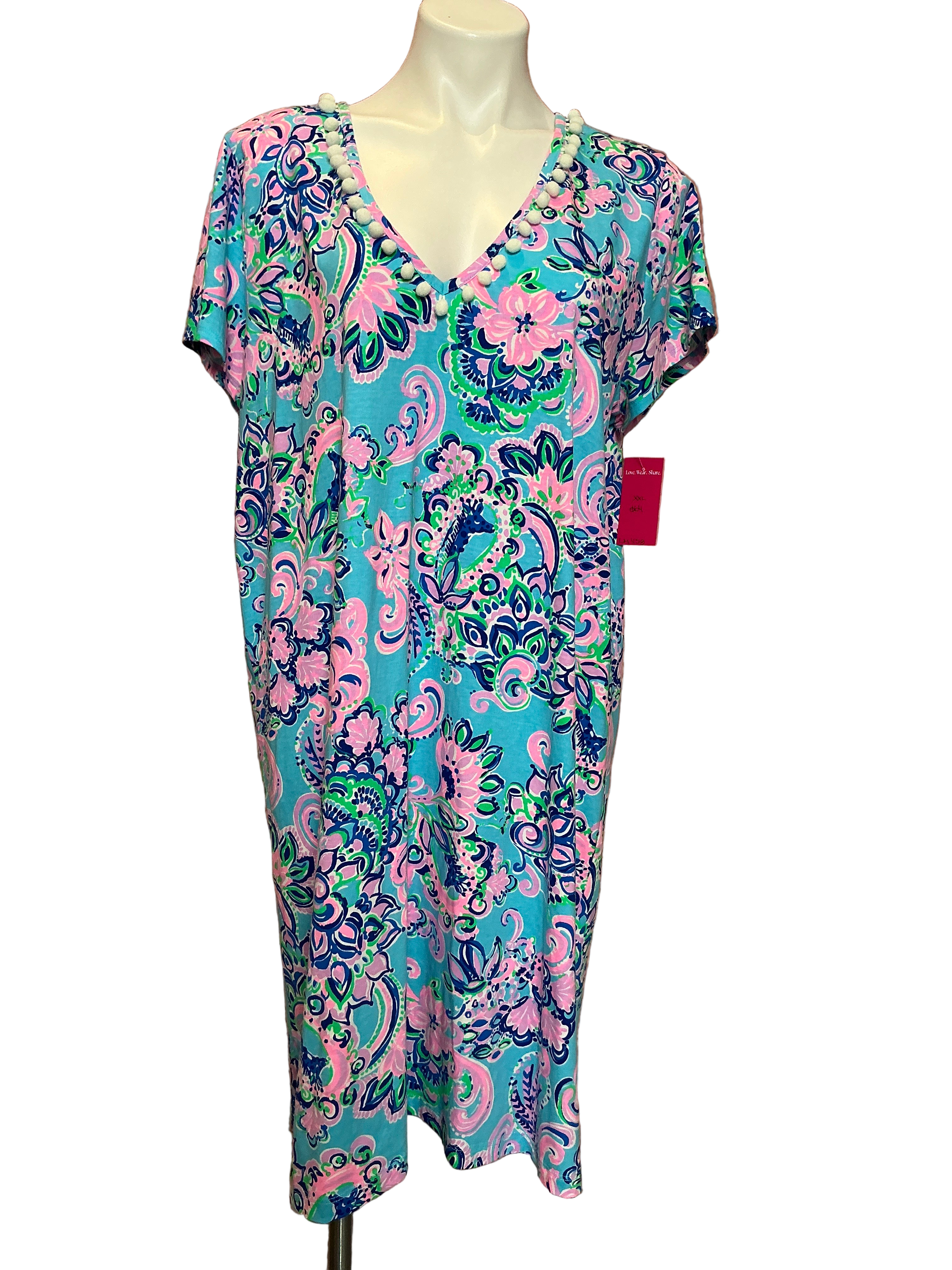 Lilly Pulitzer  Etta V-Neck T Shirt Dress Blue Horizan- Size XXL