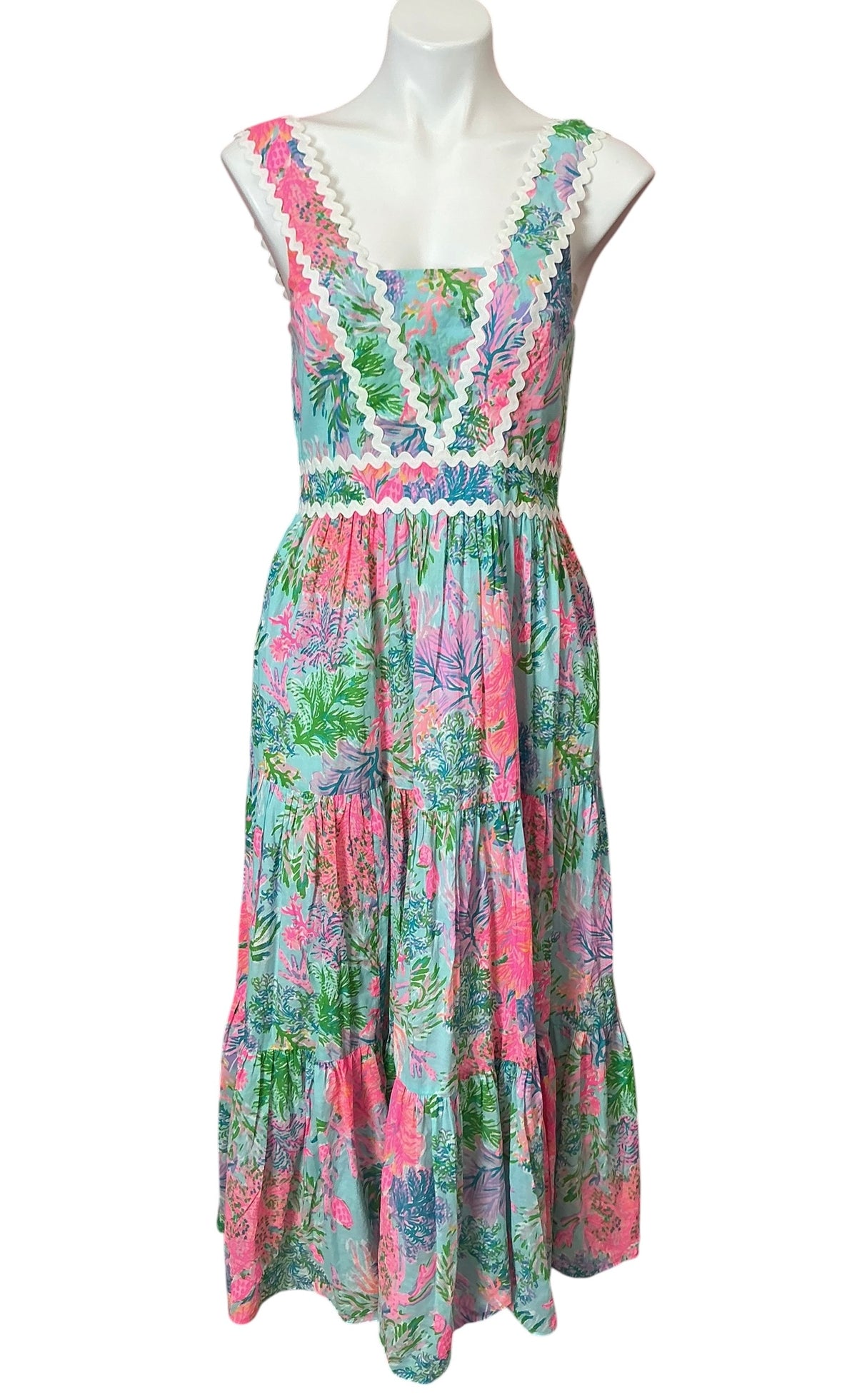 Lilly Pulitzer Pollie Cotton Midi Dress Celestial Blue Cay To My Heart - Size 4