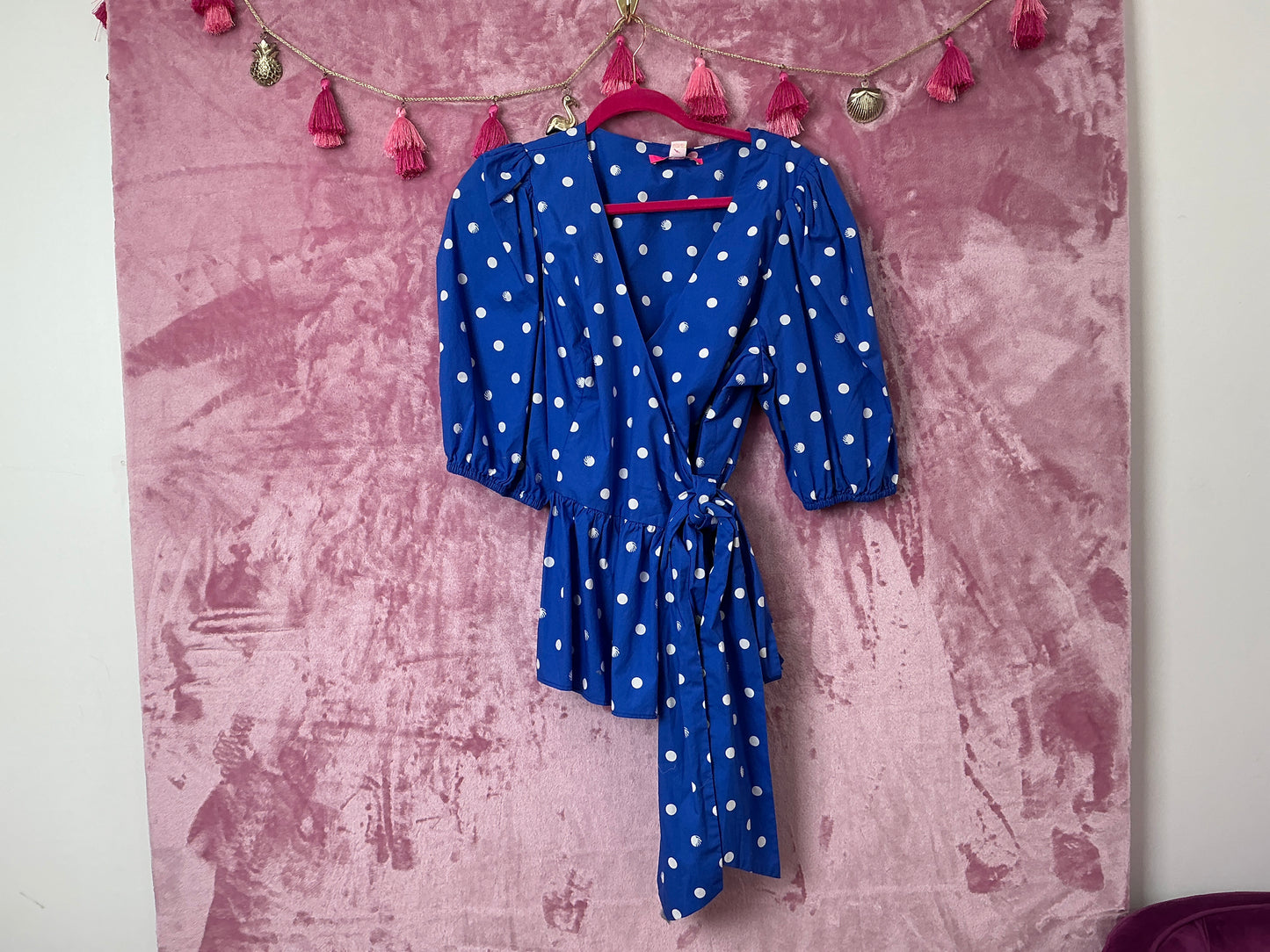 Lilly Pulitzer NWT Kara Cotton Wrap Top Blue Grotto Hotter Spot - Size 16
