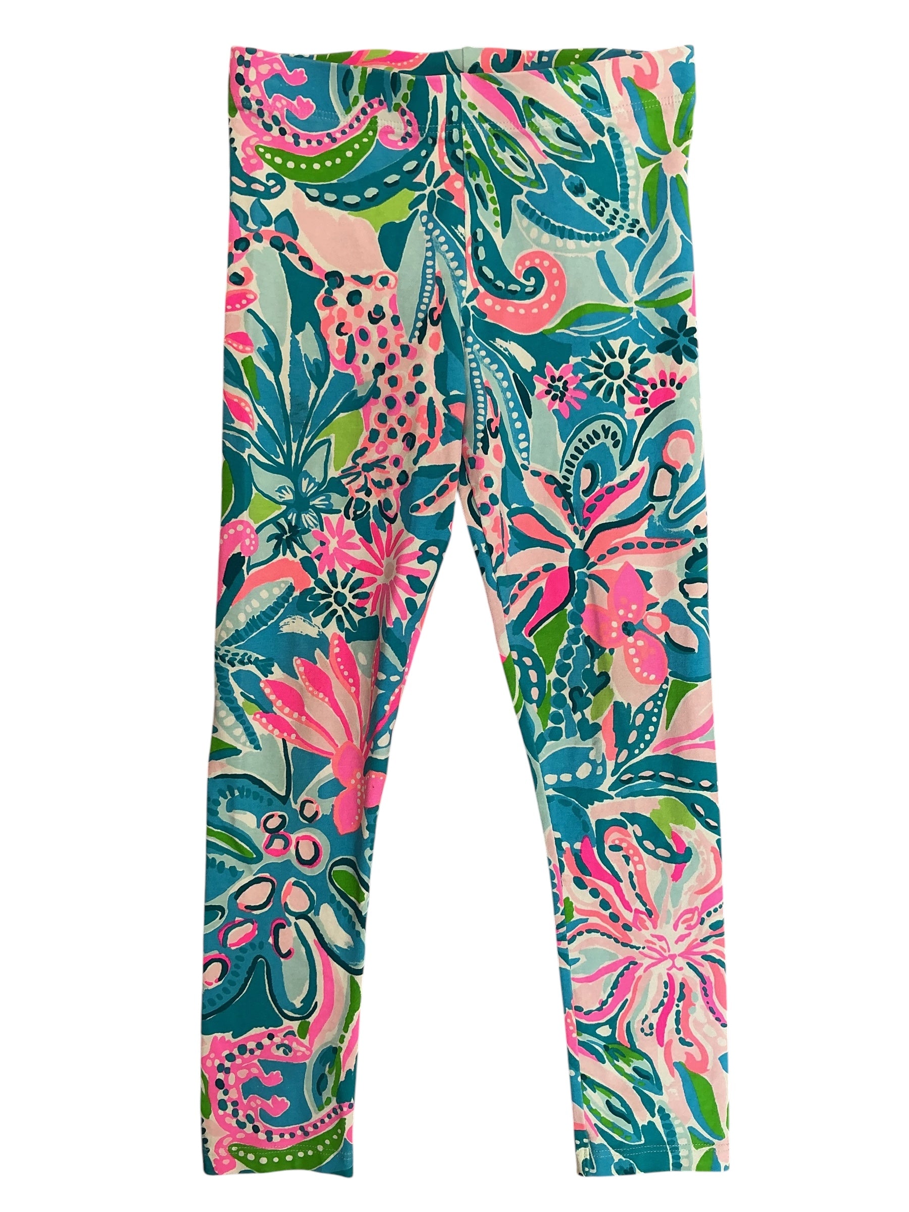 Lilly Pulitzer Girls Kids Maia Leggings Turquoise Oasis Golden Hour - Size M (6-7)