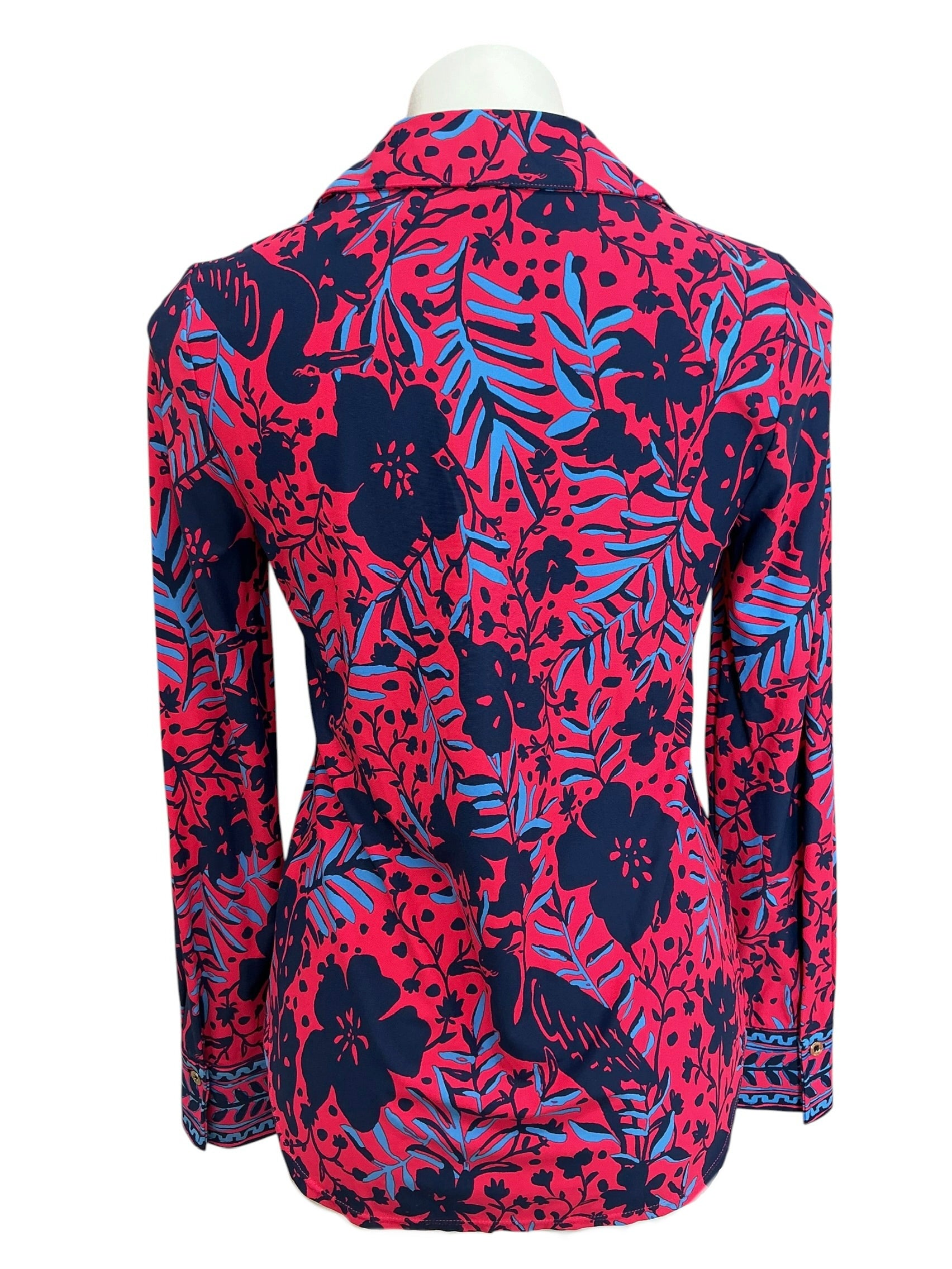 Lilly Pulitzer Marlena Button Down Top Ruby Red Heron My Own Engineered - Size S