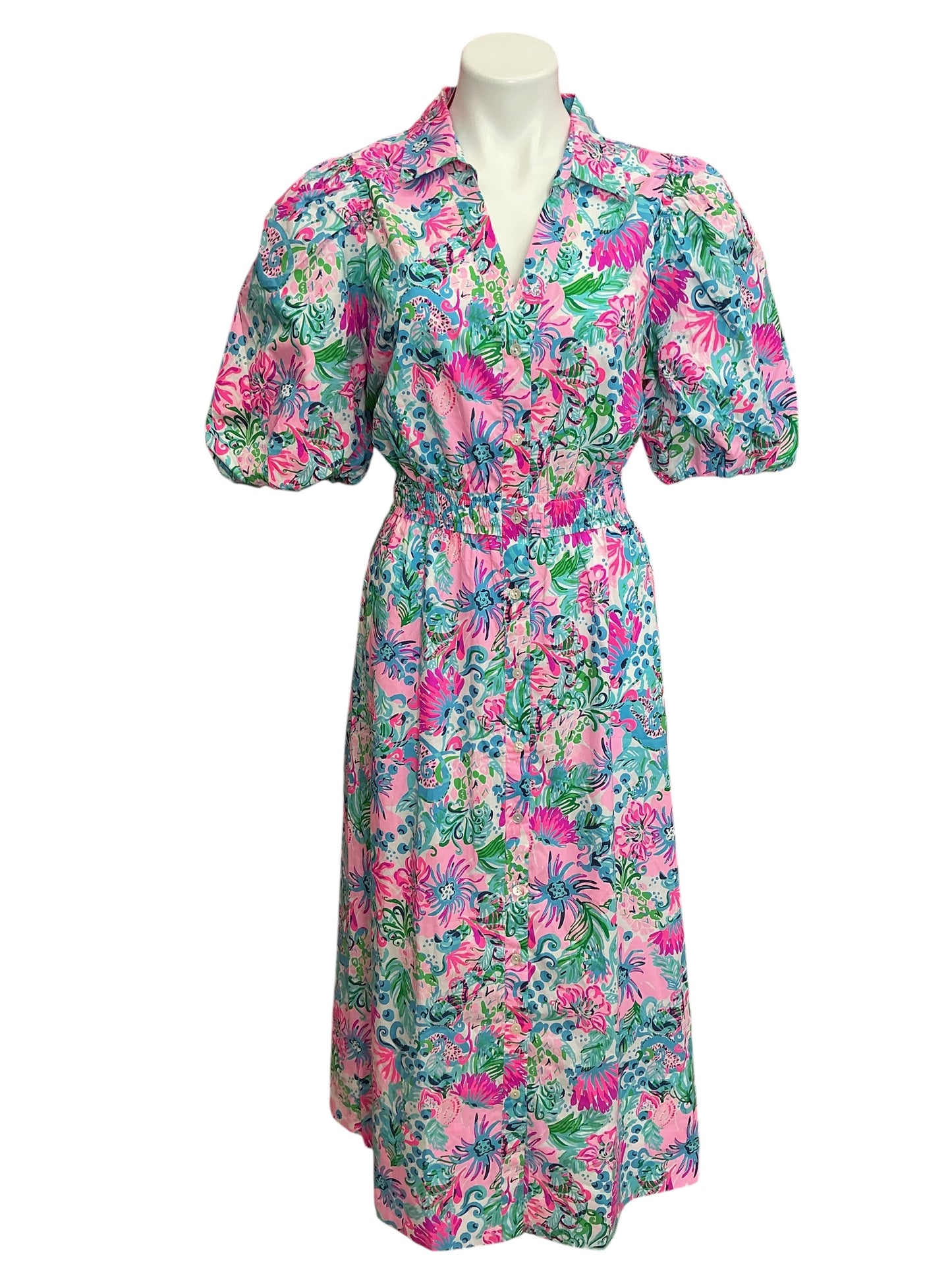 Lilly Pulitzer NWT Tassie Elbow Sleeve Cotton Dress Mandevilla Baby Paradise Petals - Size 14