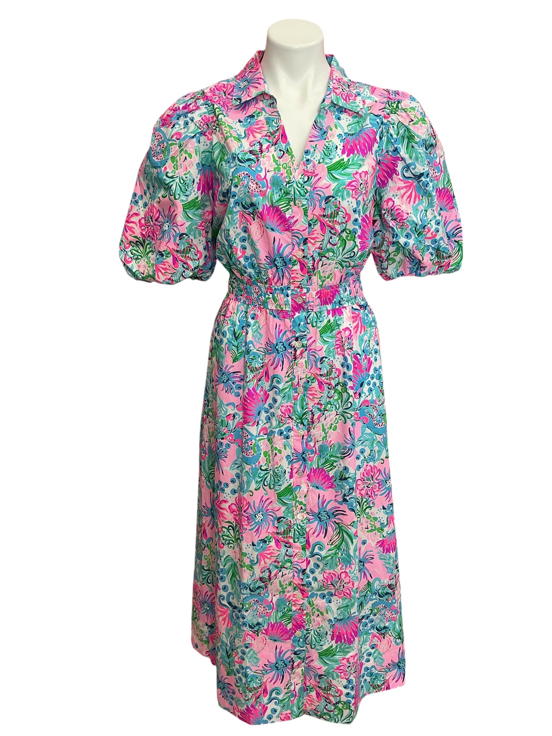 Lilly Pulitzer NWT Tassie Elbow Sleeve Cotton Dress Mandevilla Baby Paradise Petals - Size 14