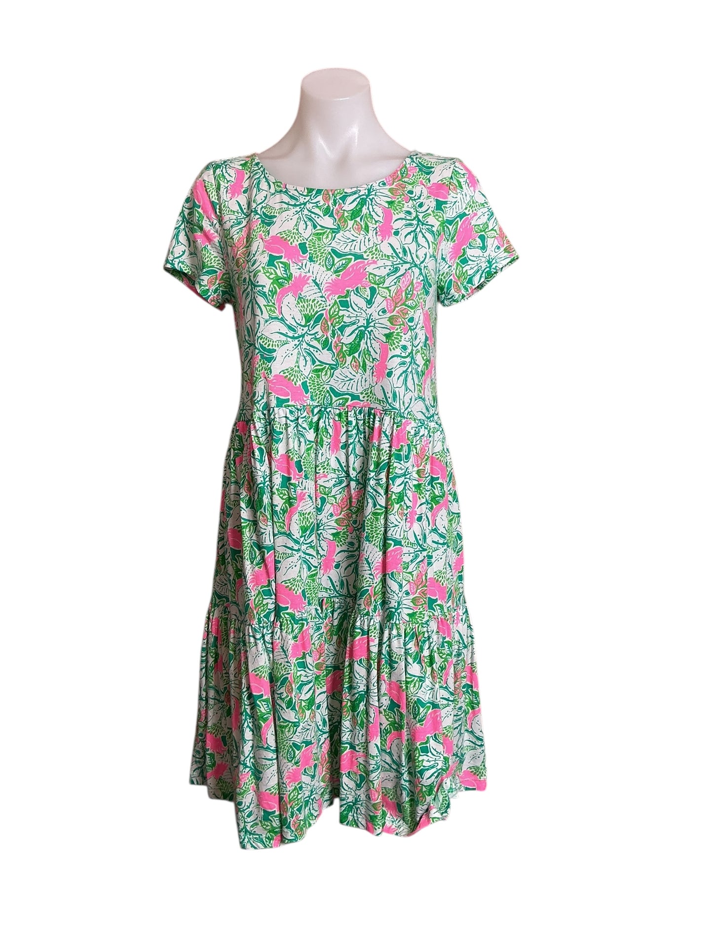 Lilly Pulitzer Geanna Short Sleeve Dr - Botanical Green Just Wing It - Size S